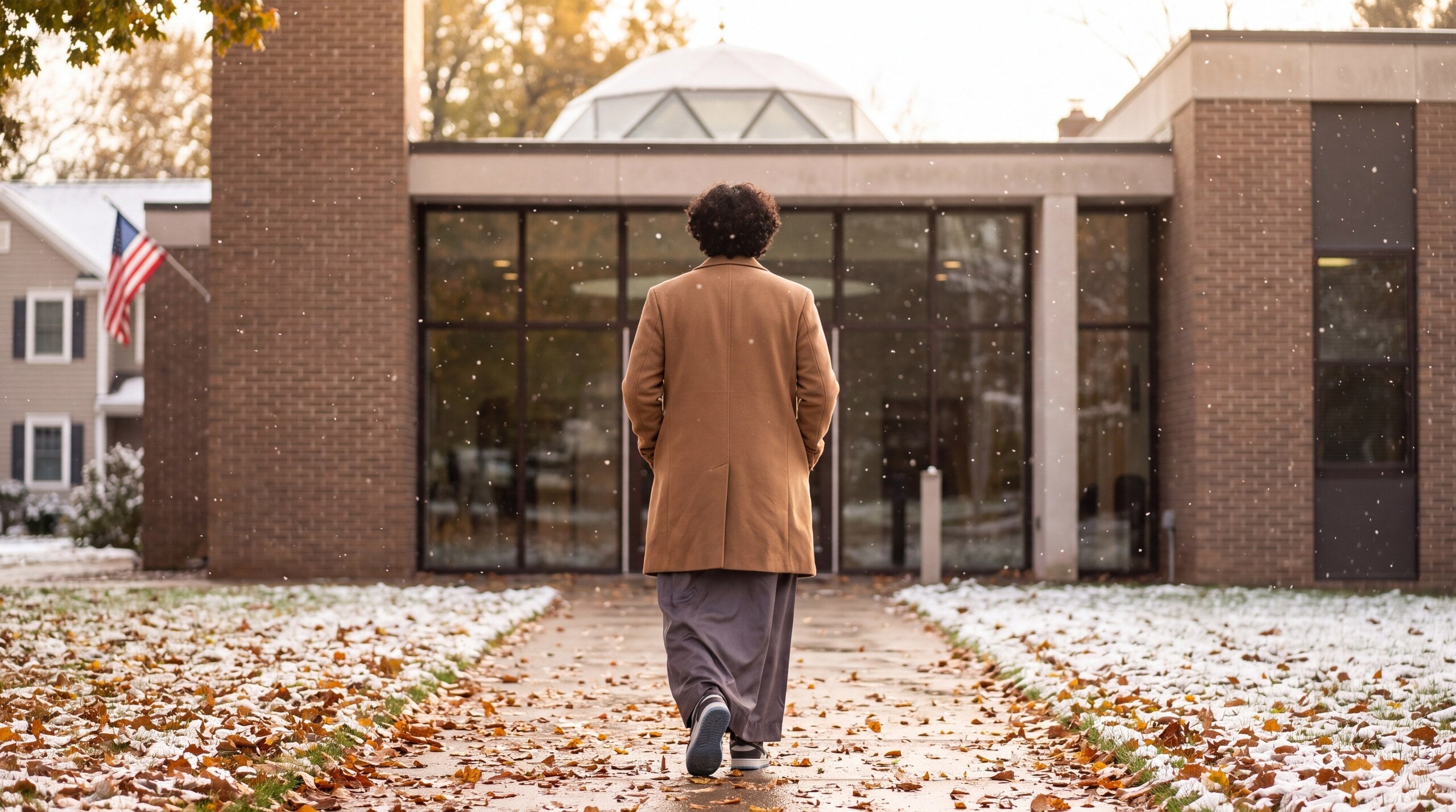 Man walking toward the masjid dressed for prayer
