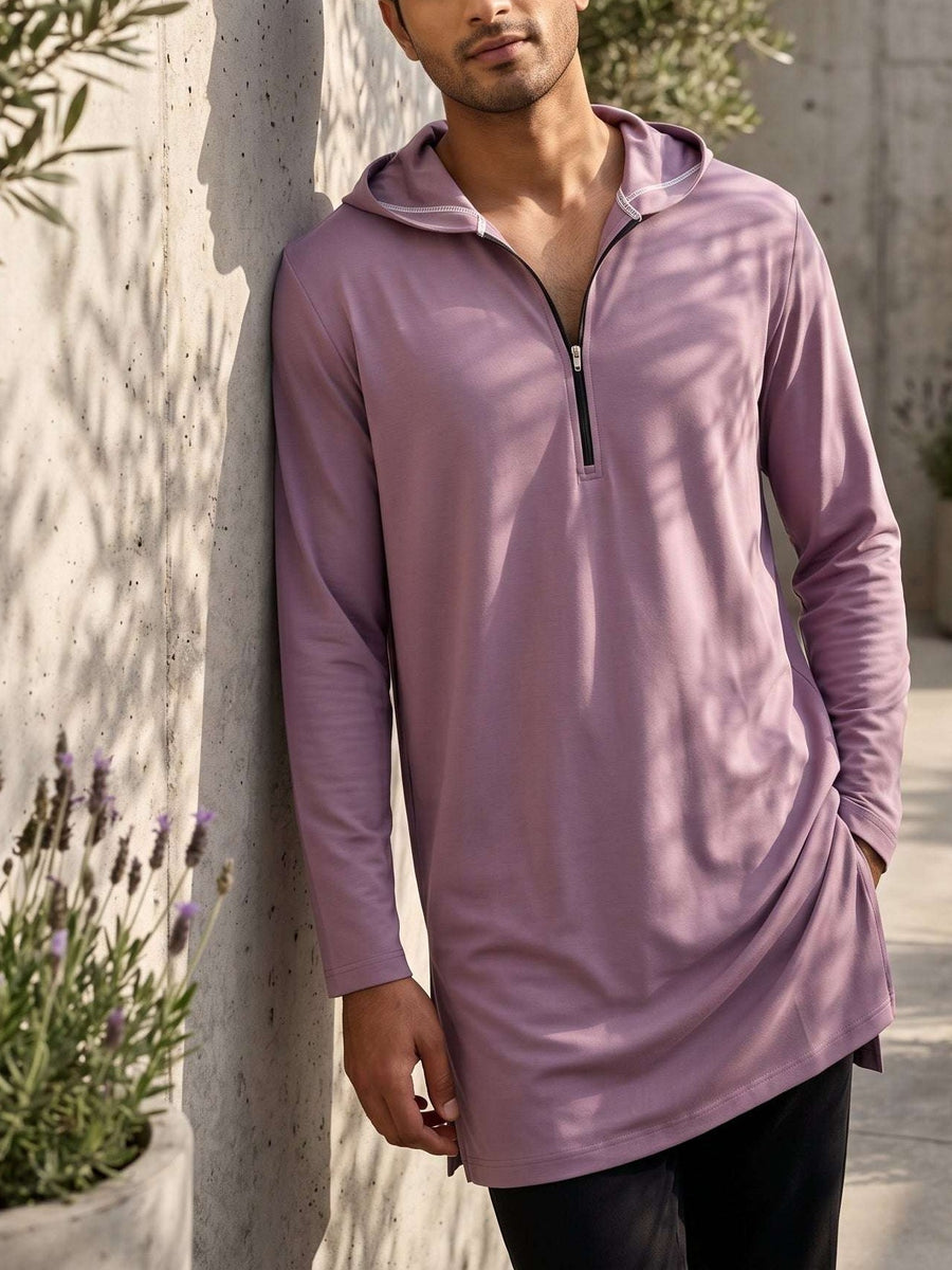 Man in lilac short kurta casual tunic, shop men's short kurtas