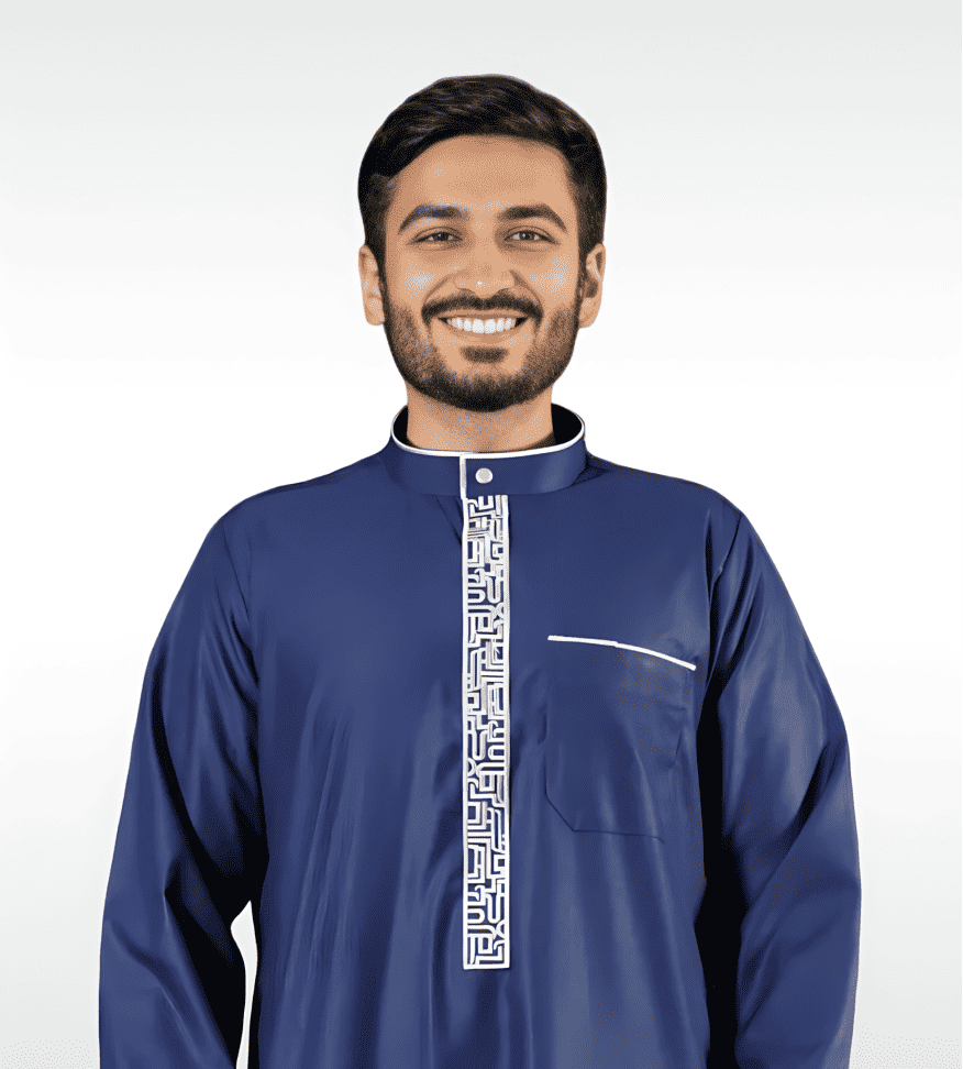 Blue and white thobe front view