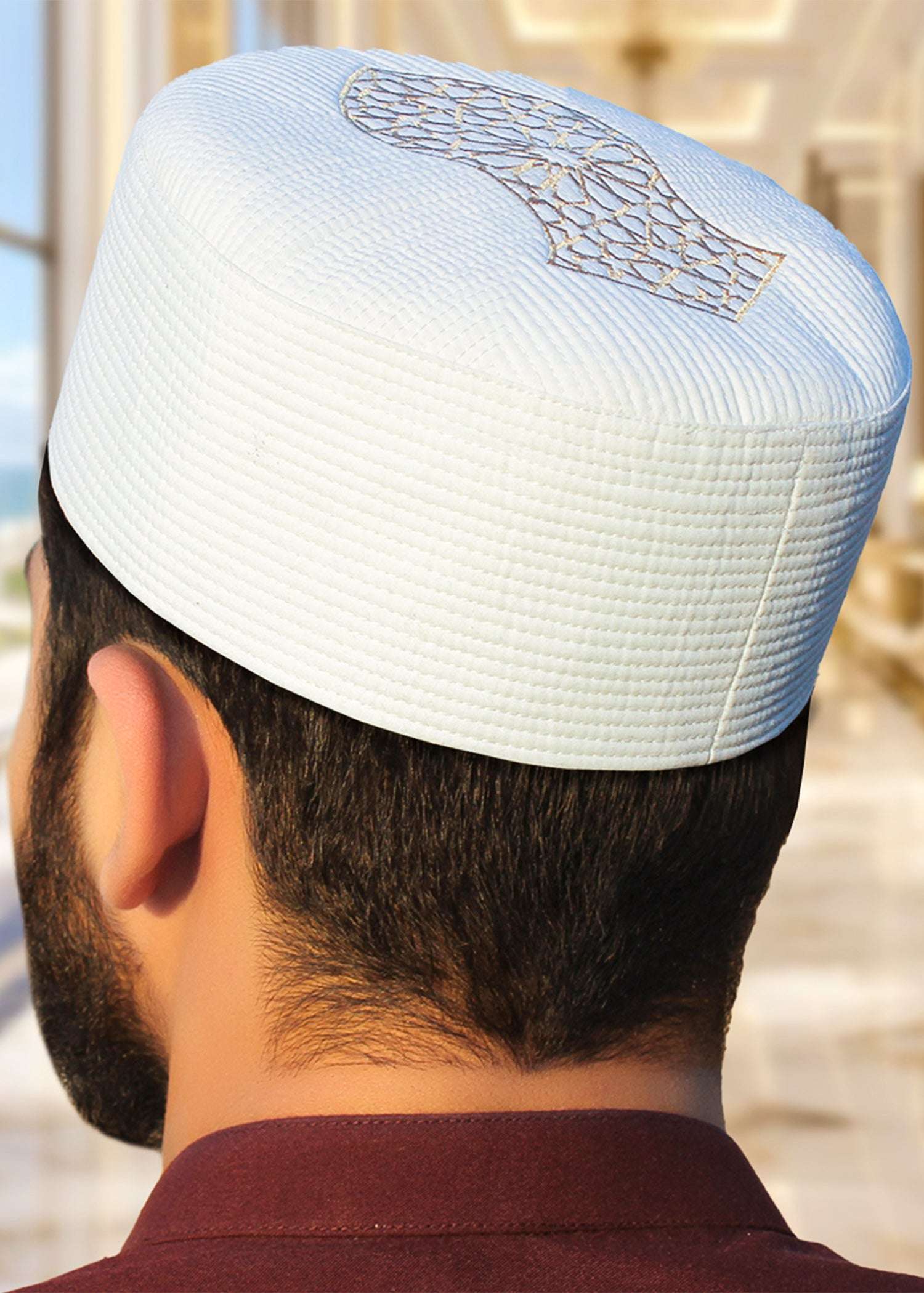 Sultan structured kufi prayer cap for men, shown from the front