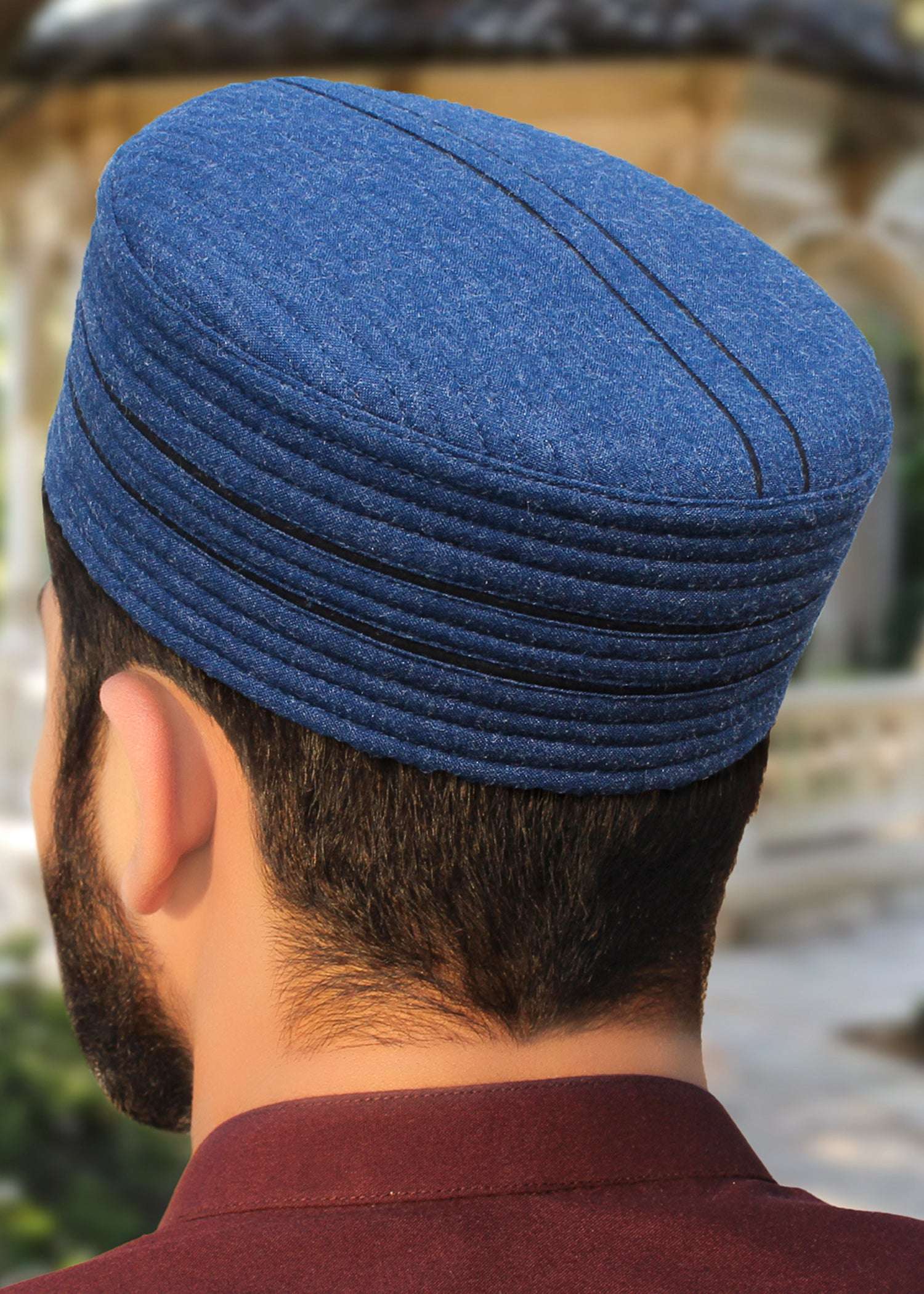 Ember two-tone kufi prayer cap for men, side-facing product shot