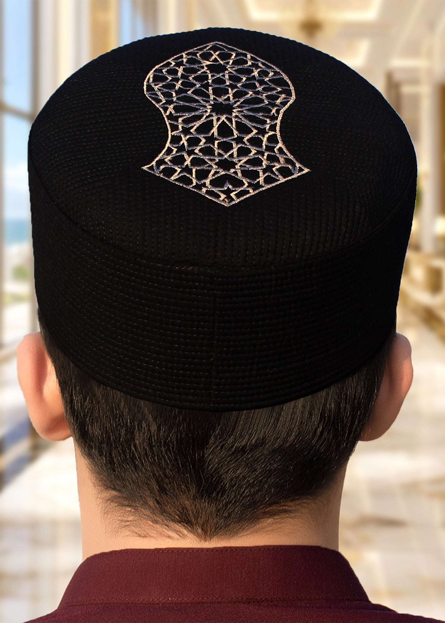 Sultan structured kufi prayer cap for men, side-facing product shot