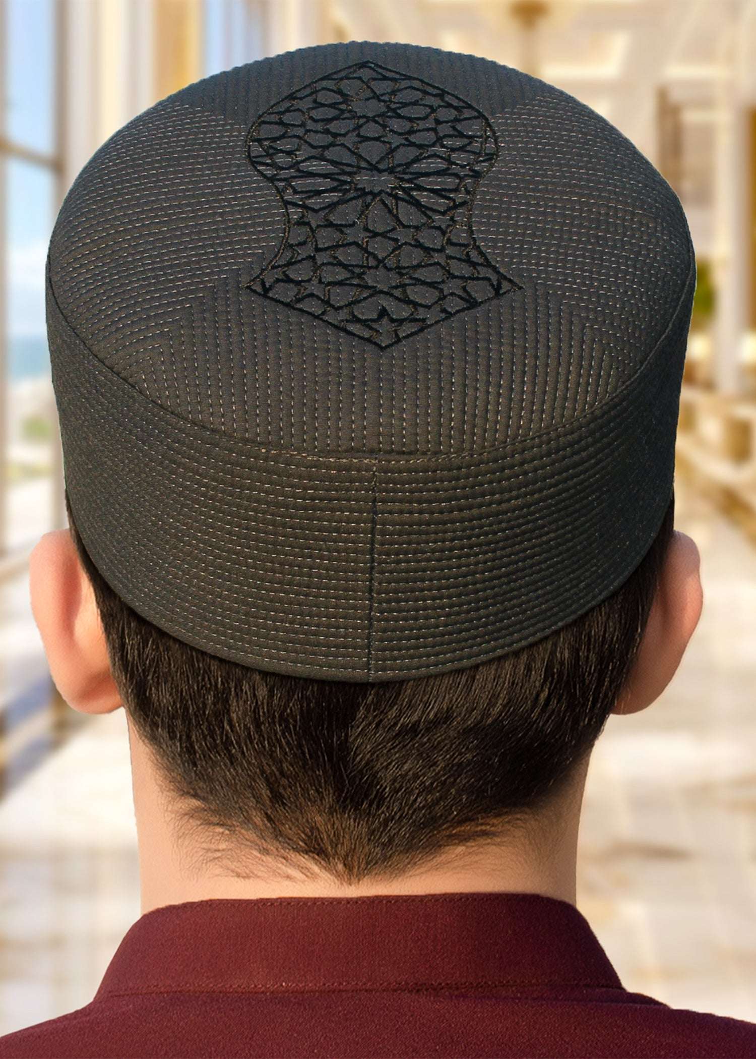 Sultan structured kufi prayer cap for men, overhead product shot