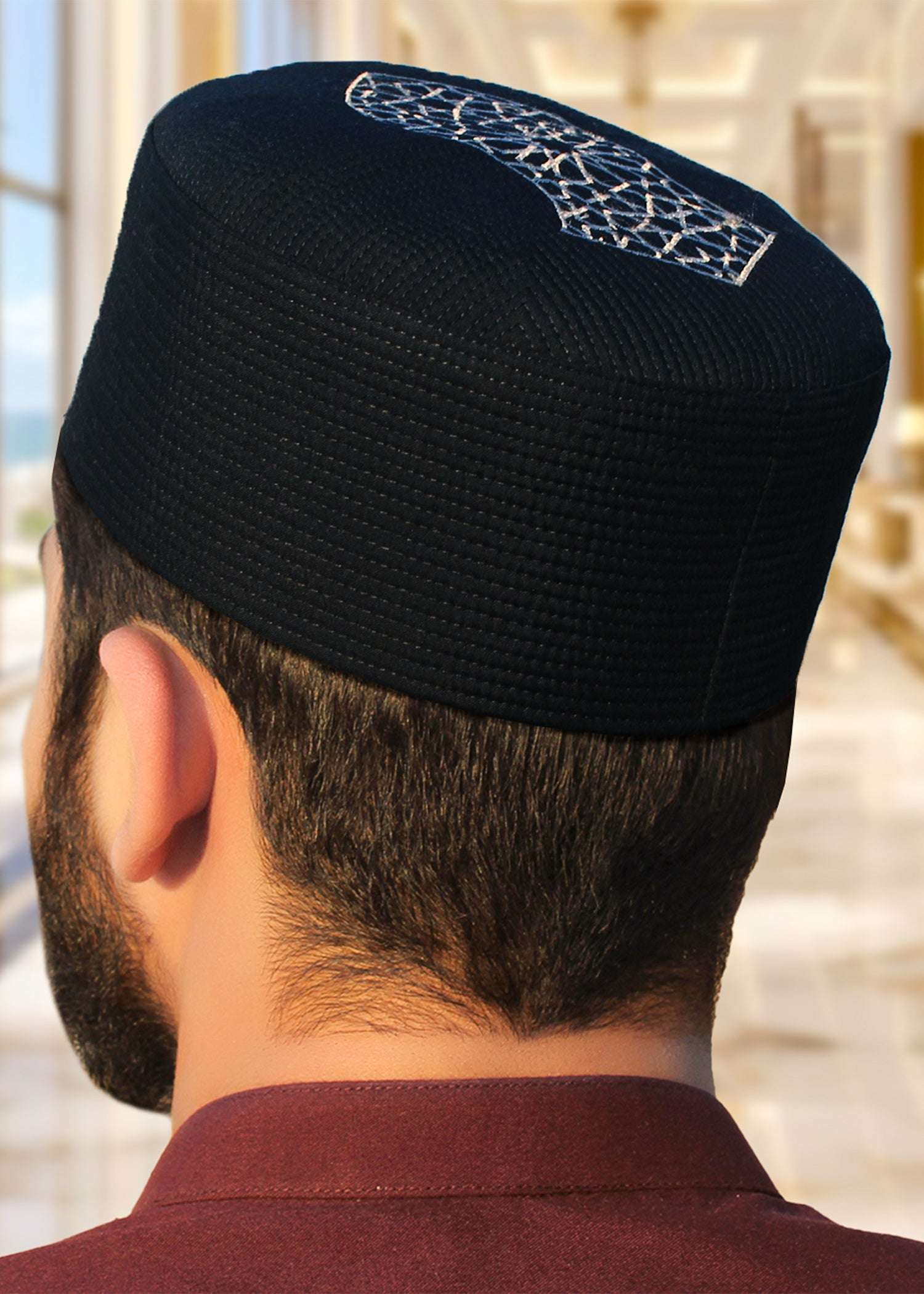 Sultan structured kufi prayer cap for men, seen from above