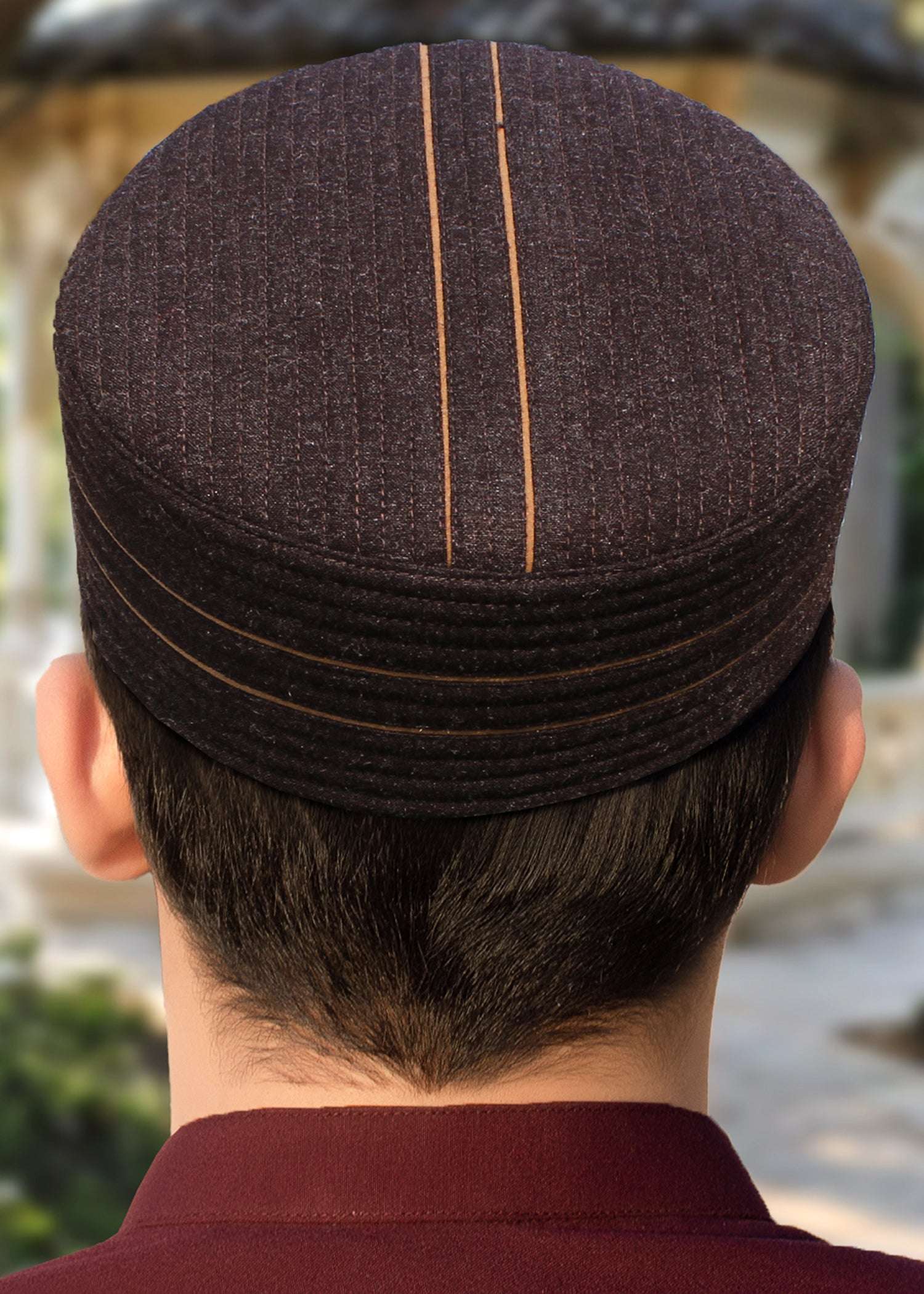 Ember two-tone kufi prayer cap for men, seen from above