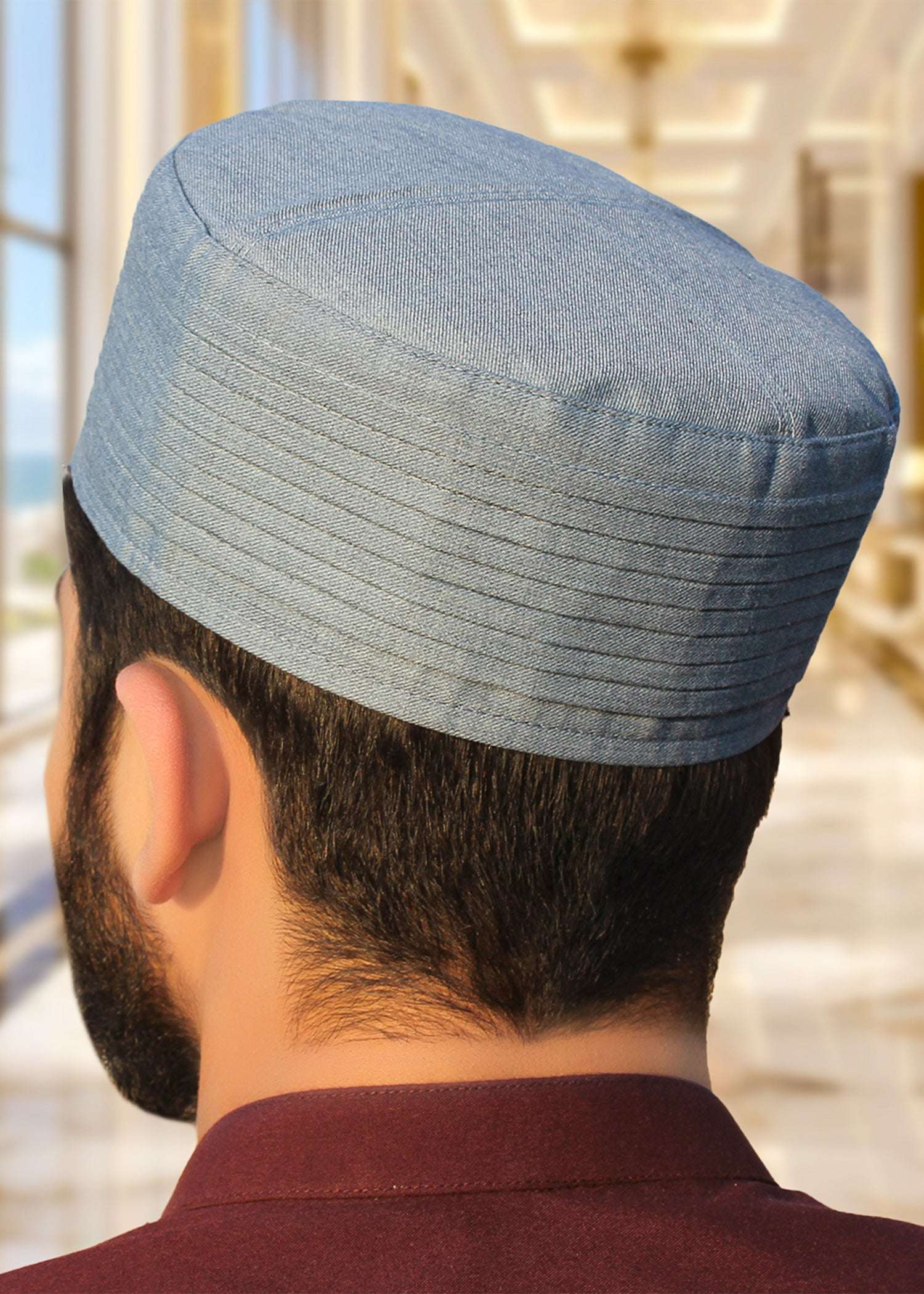 Shahanshah structured kufi prayer cap for men, shown from the front