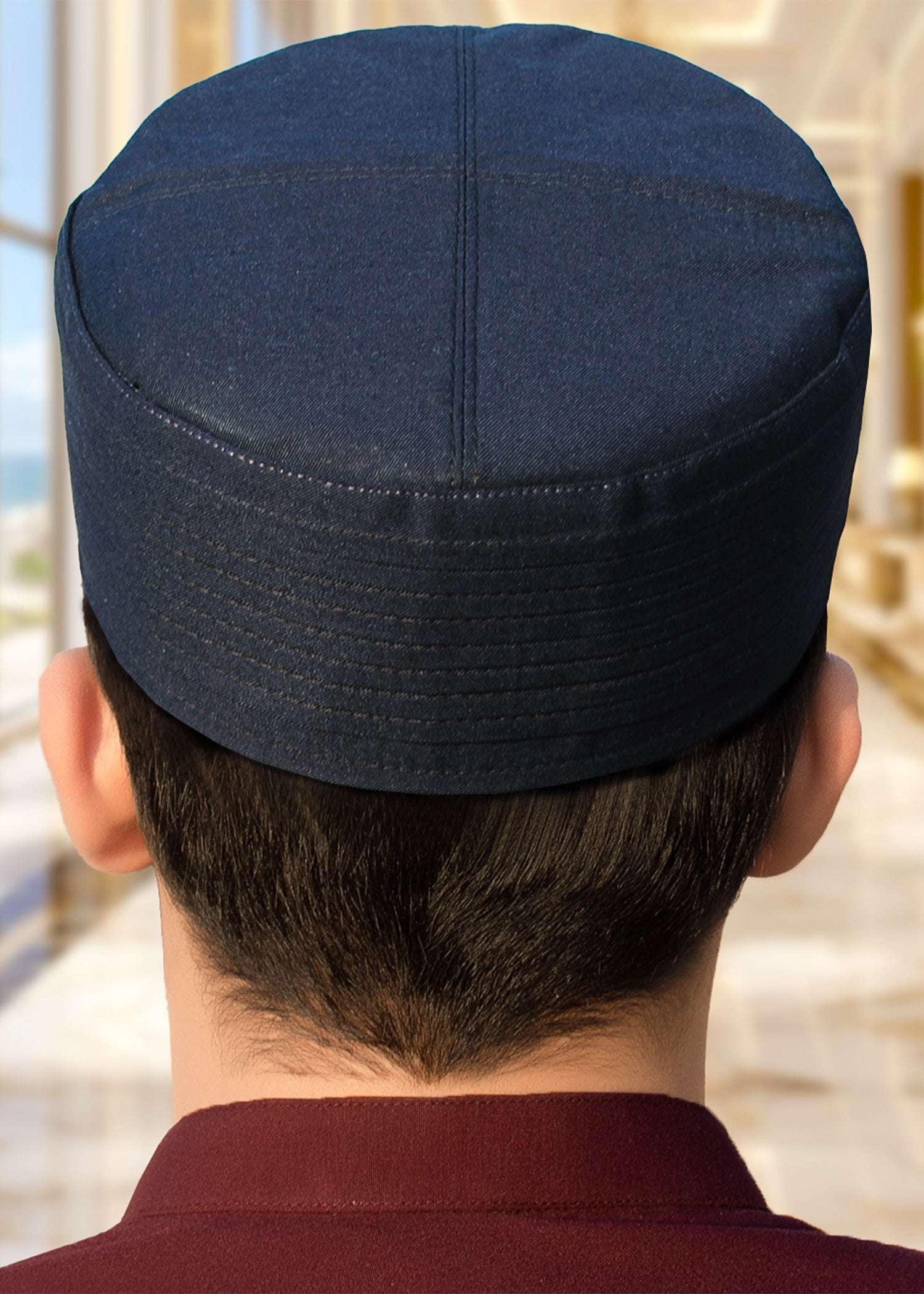 Shahanshah structured kufi prayer cap for men, side-facing product shot