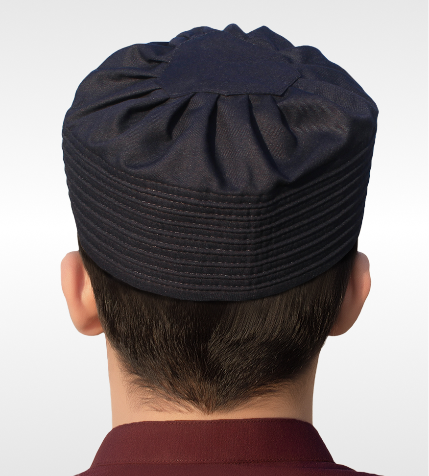Black Gathered Kufi Cap for daily wear, highlighting the pleated structure.