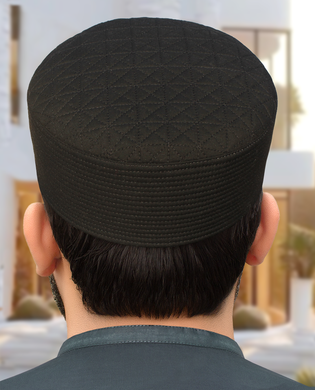 Black Ismail Kufi showing the traditional diamond quilting and durable structure.