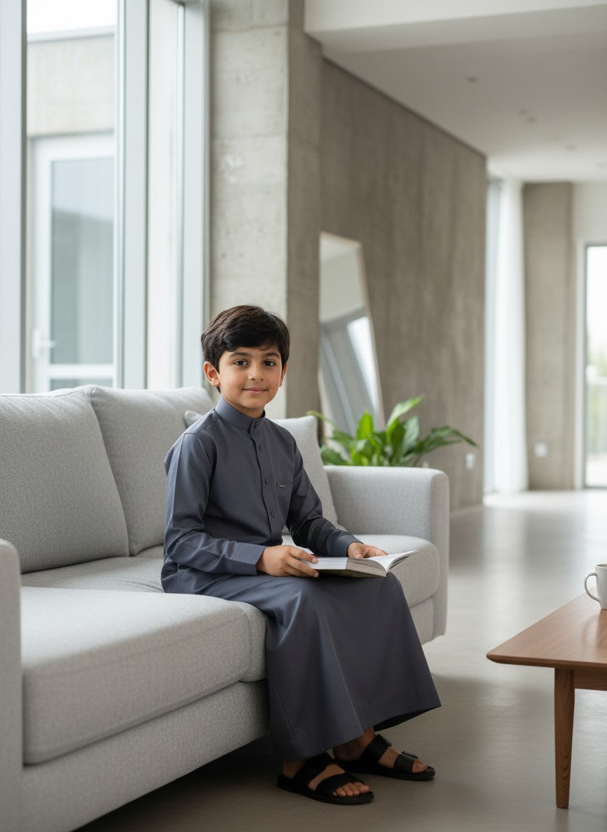Premium Slate Blue Thobe for Boys (Kids Jubba)