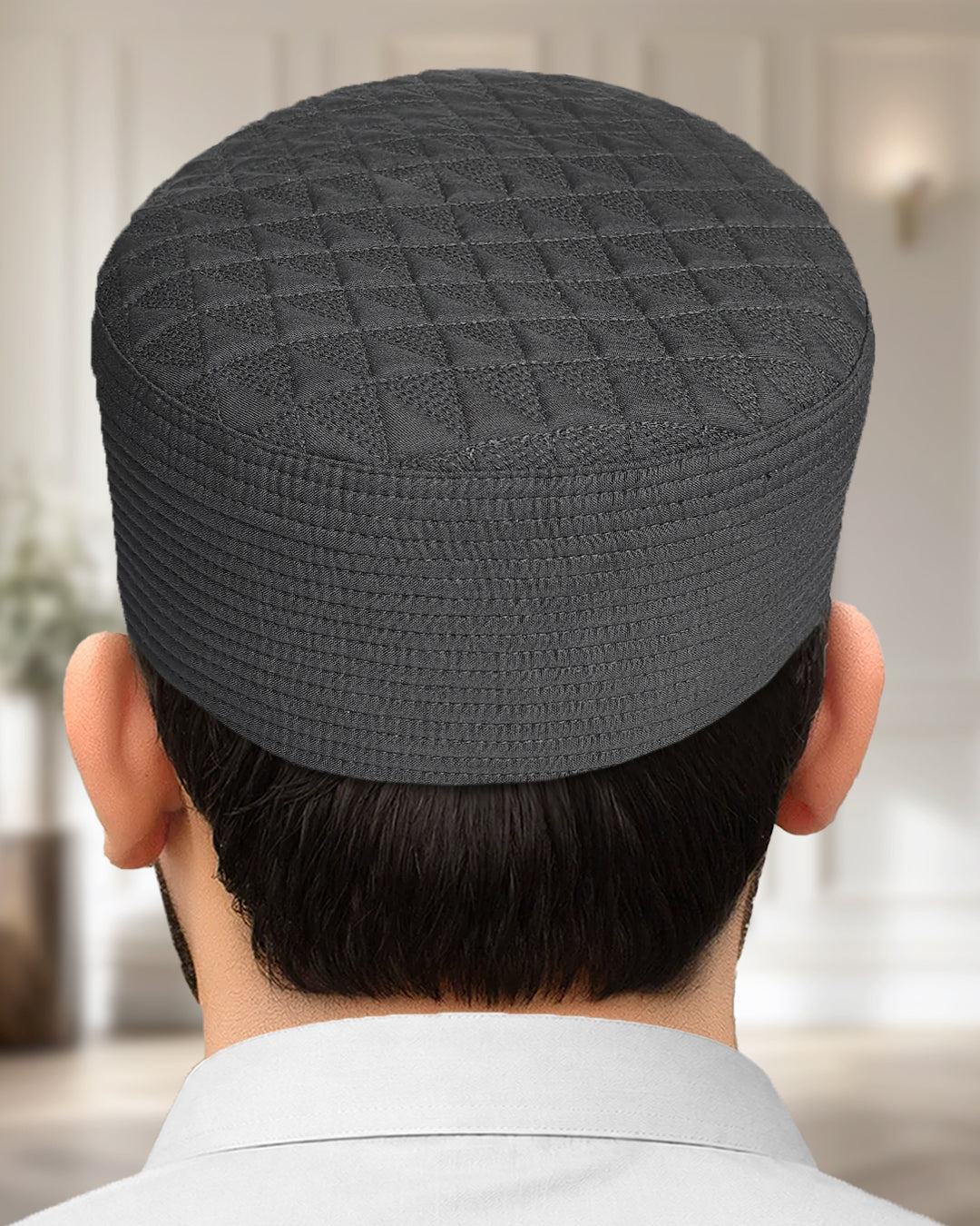 Men's Diamond Stitch Kufi Topi – Textured Prayer Cap