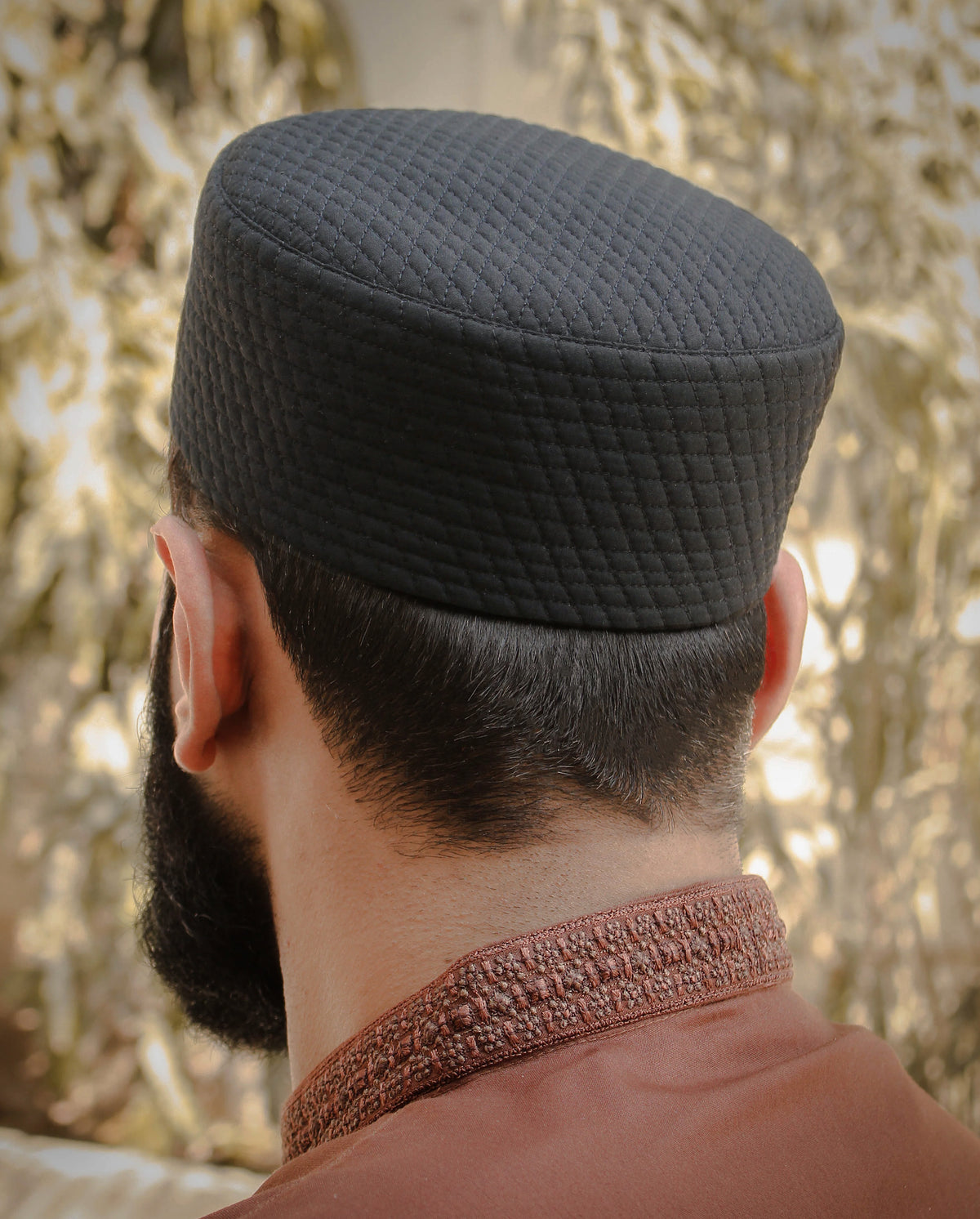 Men's Grid Quilted Kufi Topi – Classic Structured Cap