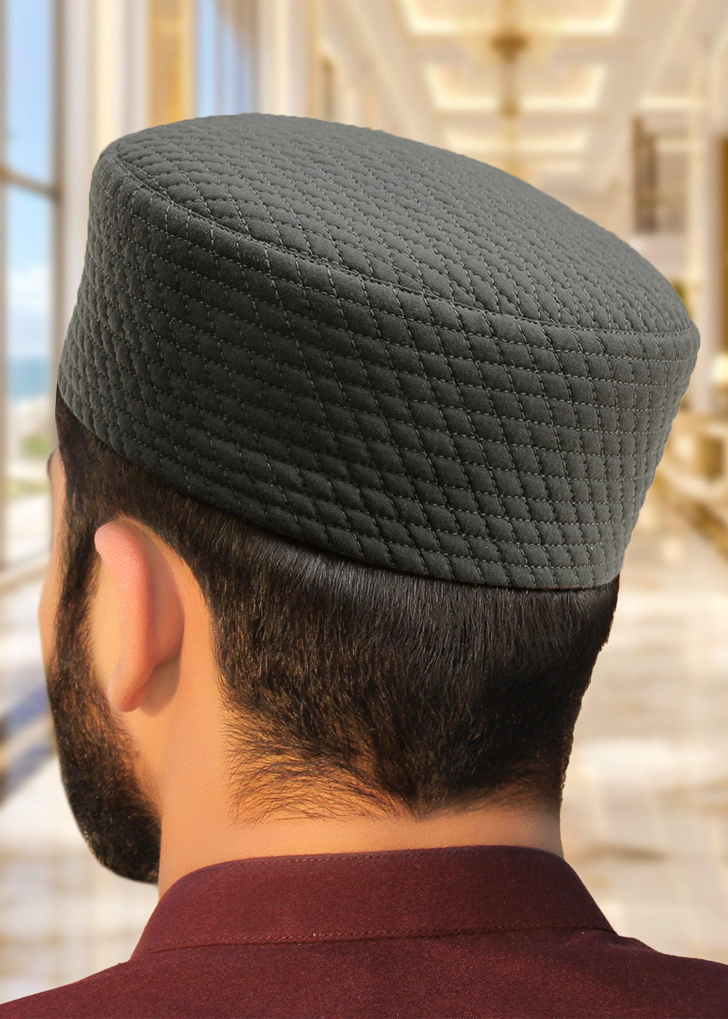 Dark Gray Durable Structured Headwear, highlighting the consistent quilt pattern.