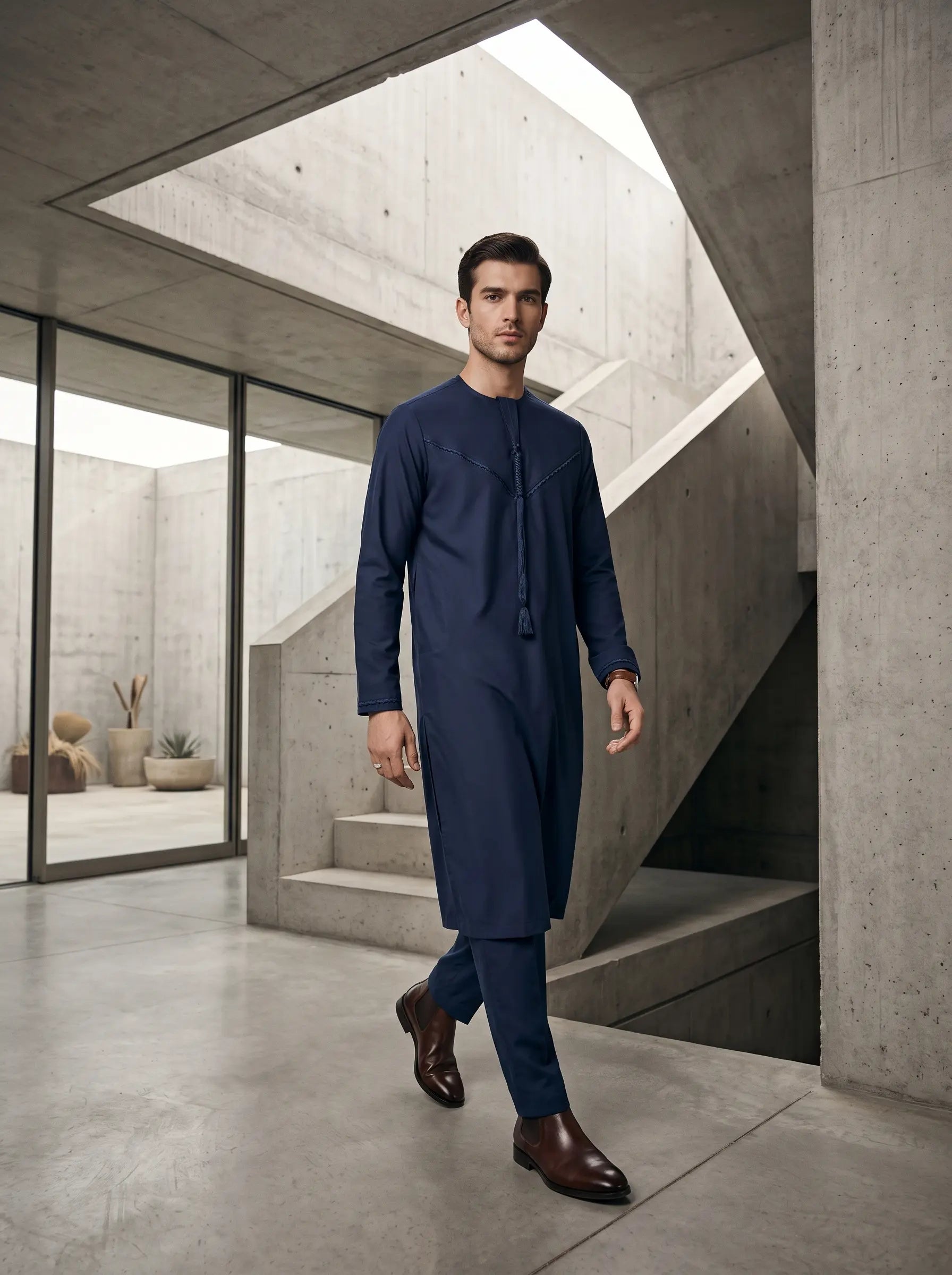 Navy blue kids Emirati jubbah full length