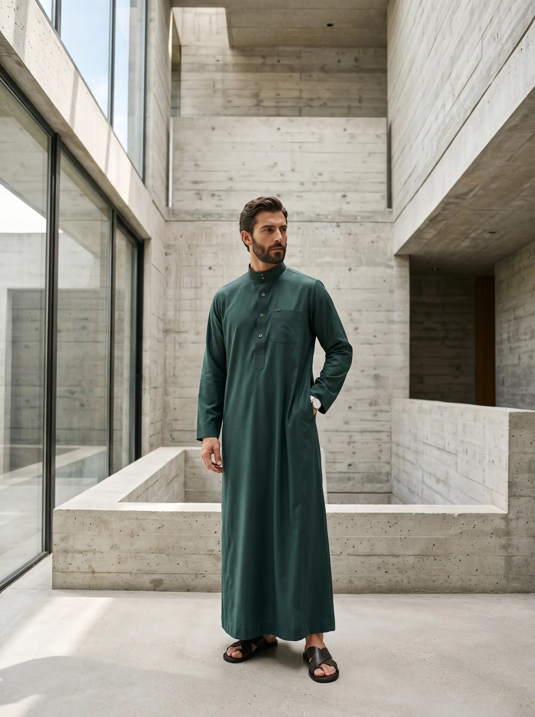 Premium Minimalist Forest Green Thobe
