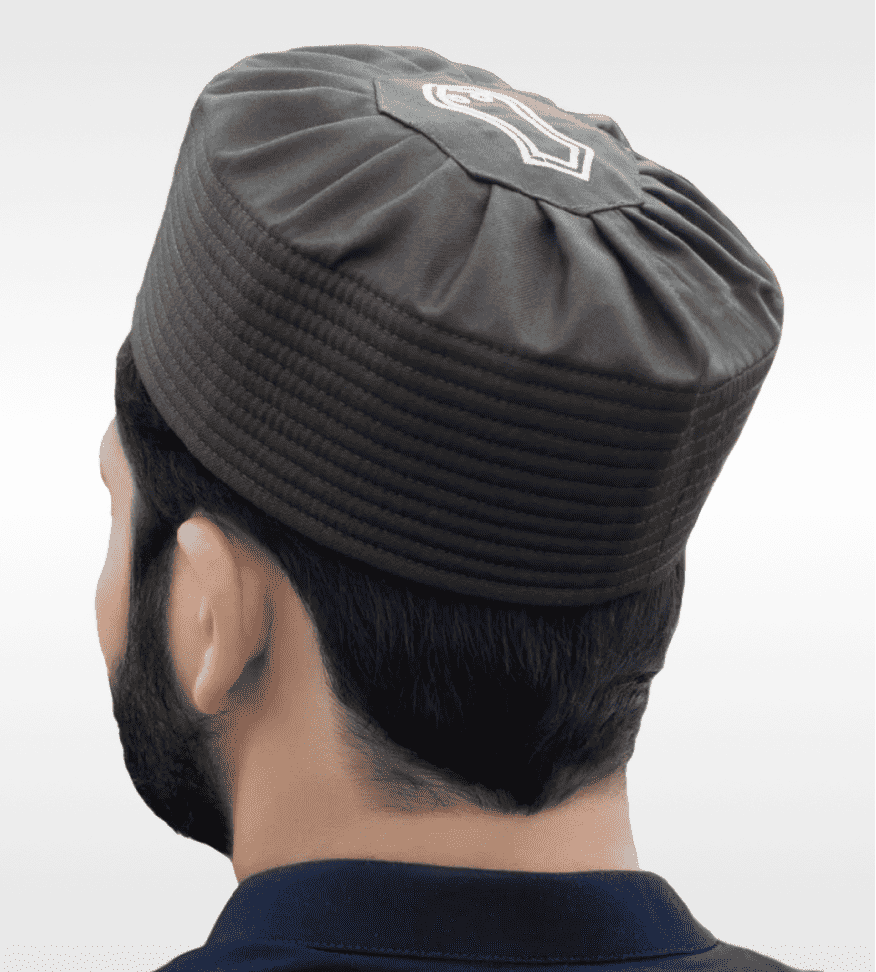 Islamic kufi prayer cap, side view