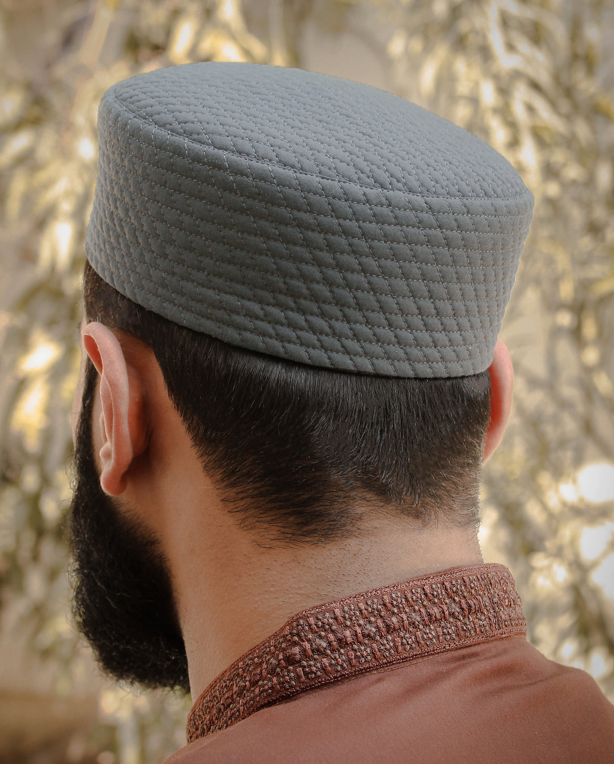 Men's Grid Quilted Kufi Topi – Classic Structured Cap