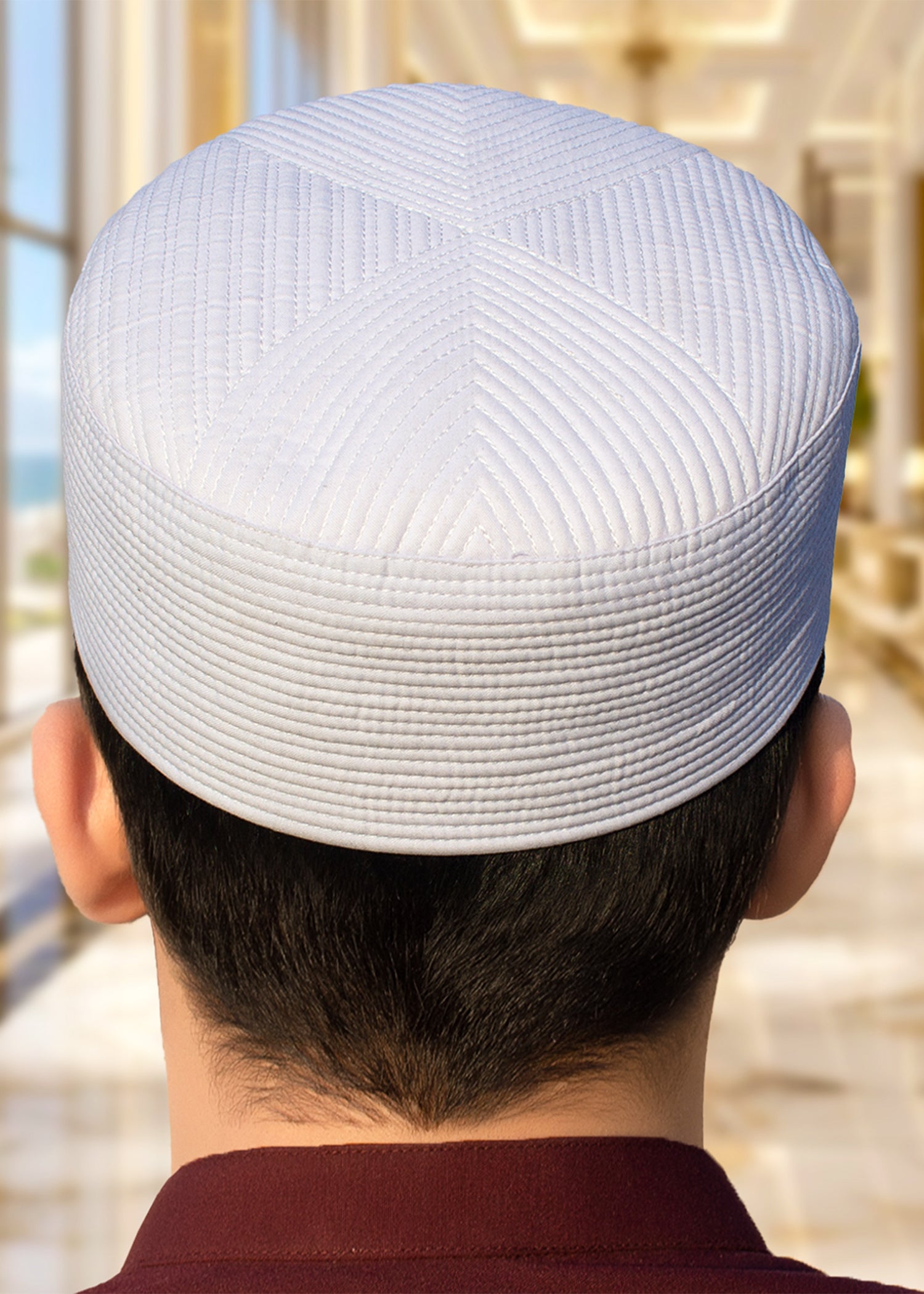 Pure White Formal Geometric Quilted Topi, a reliable structured wear investment.