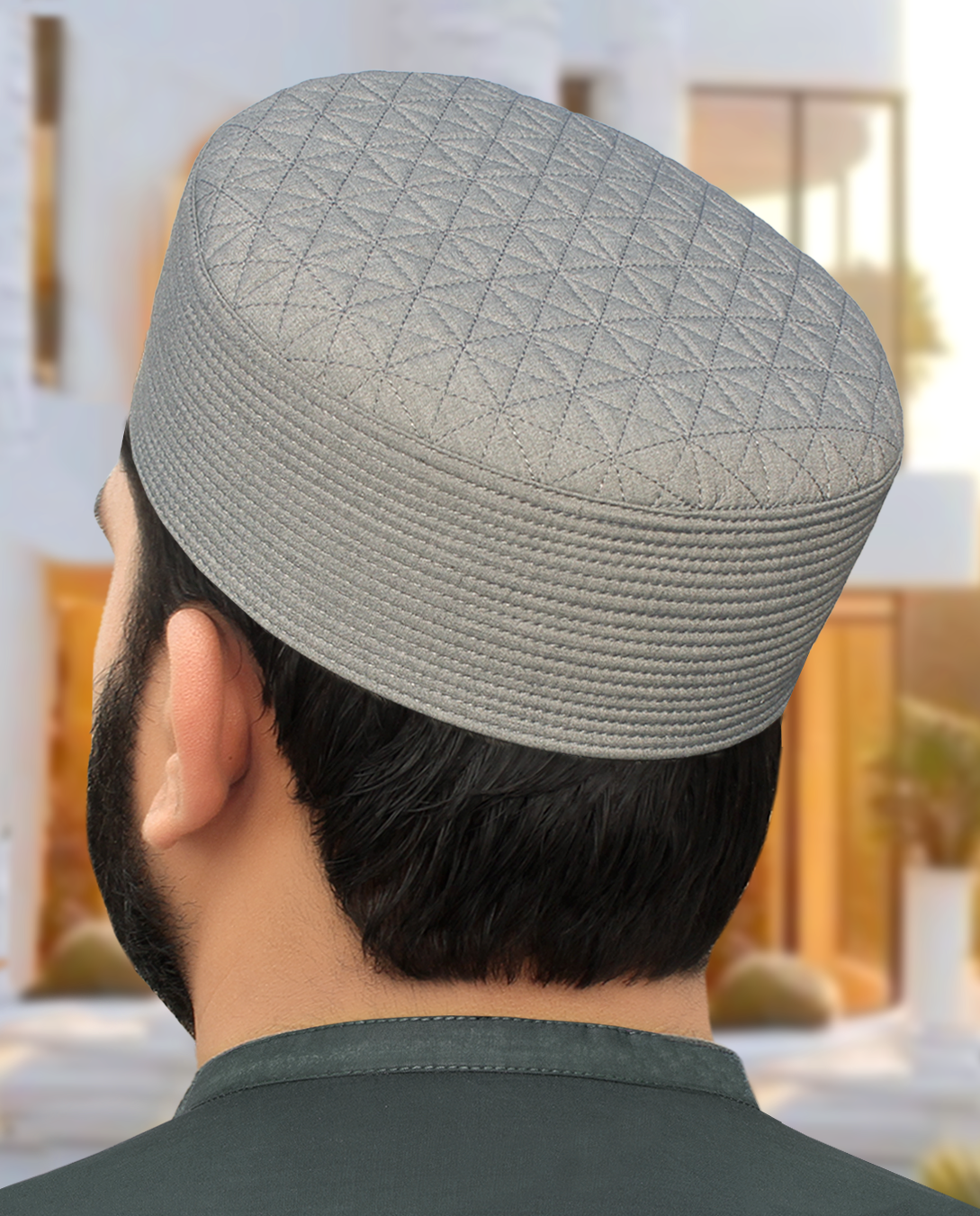 Storm Gray classic Kufi with diamond quilt Topi pattern, designed for lasting structure.