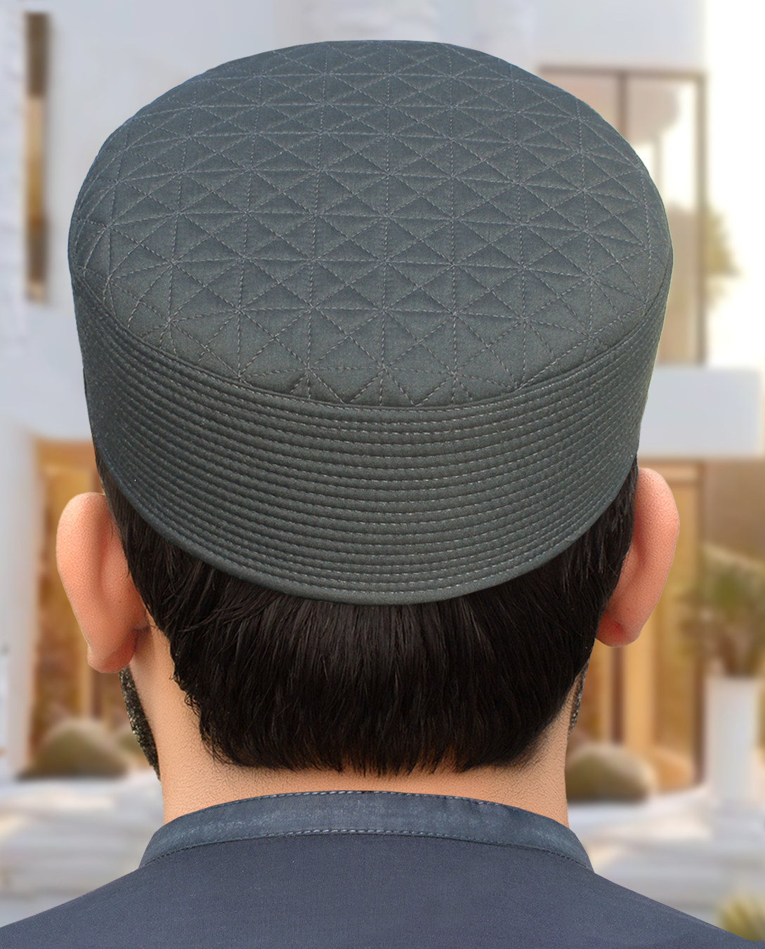 Storm Gray Premium Quilted Kufi featuring the classic diamond crown design.