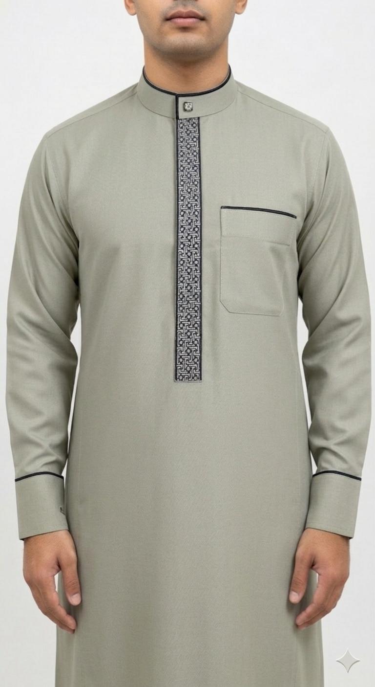 Premium Sage Green Embroidered Men's Thobe | Formal Jubba