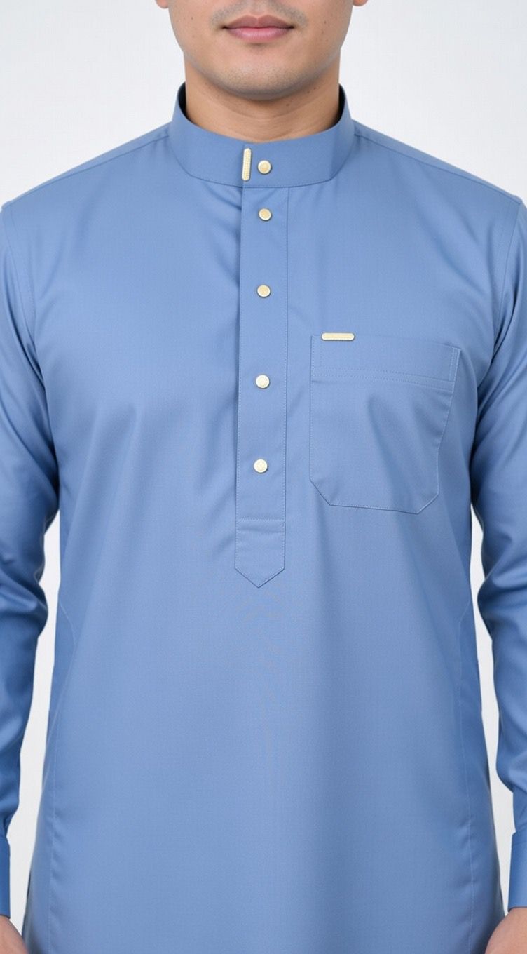 Premium Slate Blue Men's Thobe | Formal Button-Down Jubba