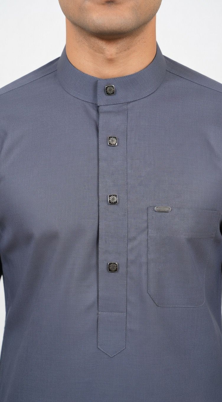 Premium Dark Slate Gray Men's Thobe | Formal Button-Down Jubba