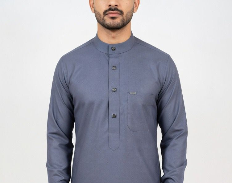 Premium Dark Slate Gray Men's Thobe | Formal Button-Down Jubba
