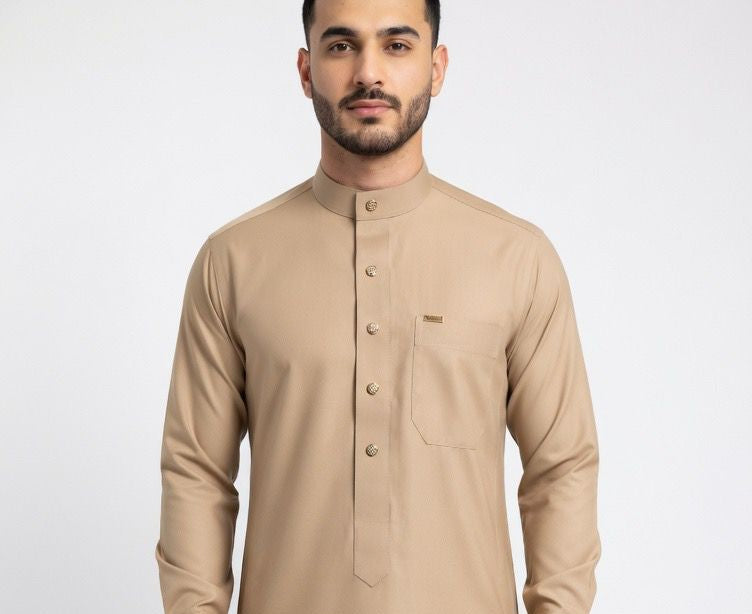 Premium Desert Khaki Men's Thobe | Formal Button-Down Jubba