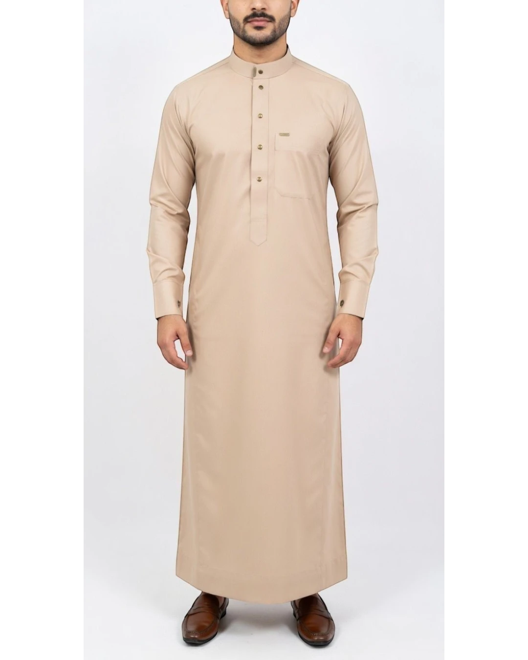Premium Sand Beige Men's Thobe | Formal Button-Down Jubba