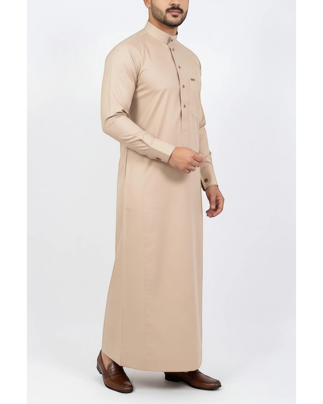 Premium Sand Beige Men's Thobe | Formal Button-Down Jubba
