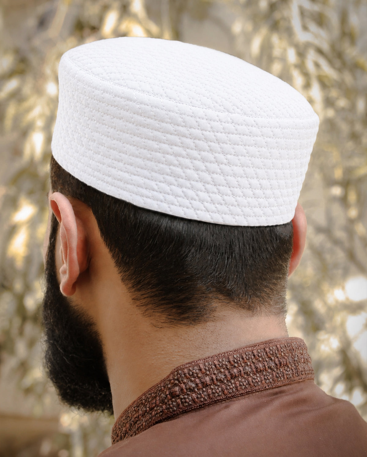 Men's Grid Quilted Kufi Topi – Classic Structured Cap