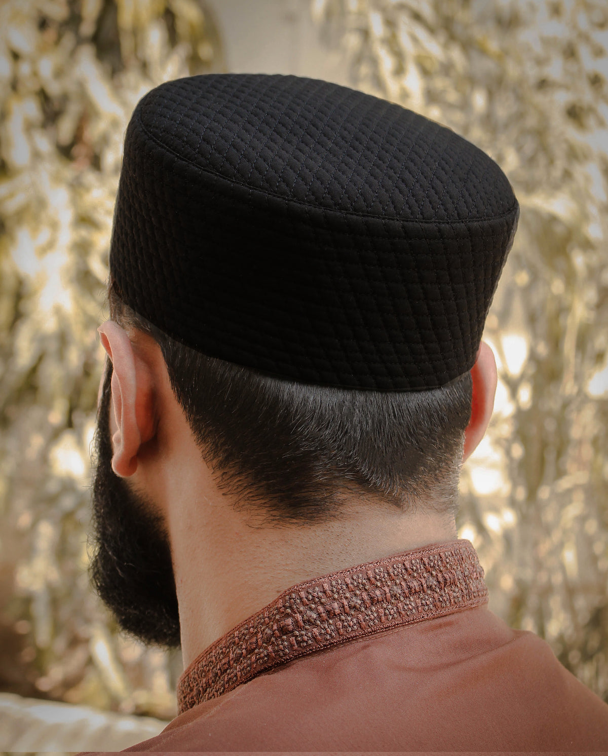 Men's Grid Quilted Kufi Topi – Classic Structured Cap
