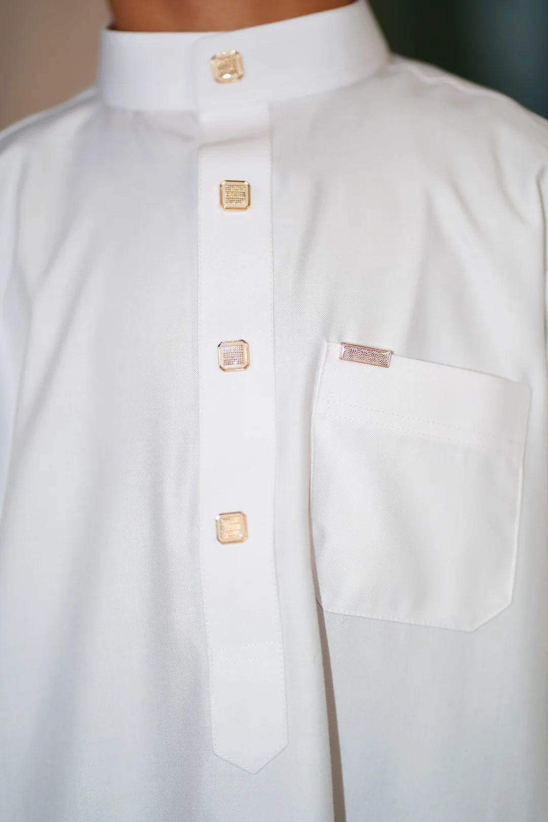 Plain White Kids Thobe | Classic Soft Touch Jubba with Contrast Buttons