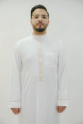 Men's Cream Embroidered Thobe – Gold Mandarin Collar