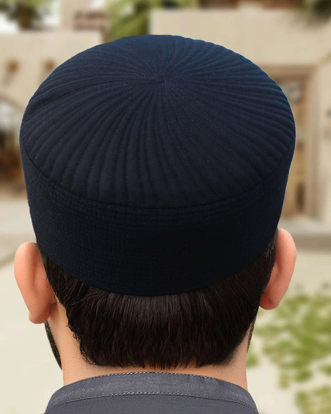 Navy blue lasting-fit kufi prayer cap for men, an everyday Sunnah essential