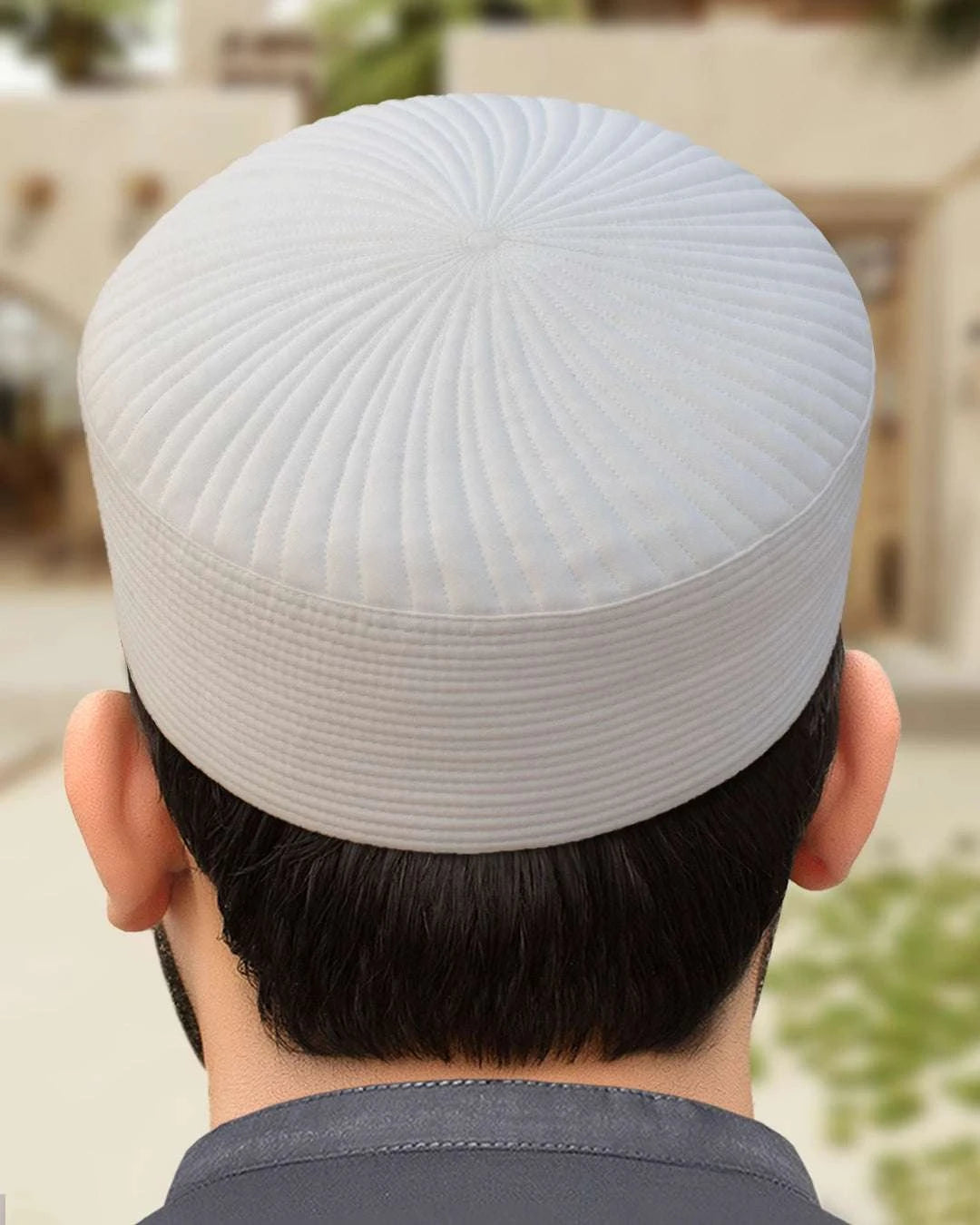 Off white lasting-fit kufi prayer cap for men, styled for Eid and Jumuah