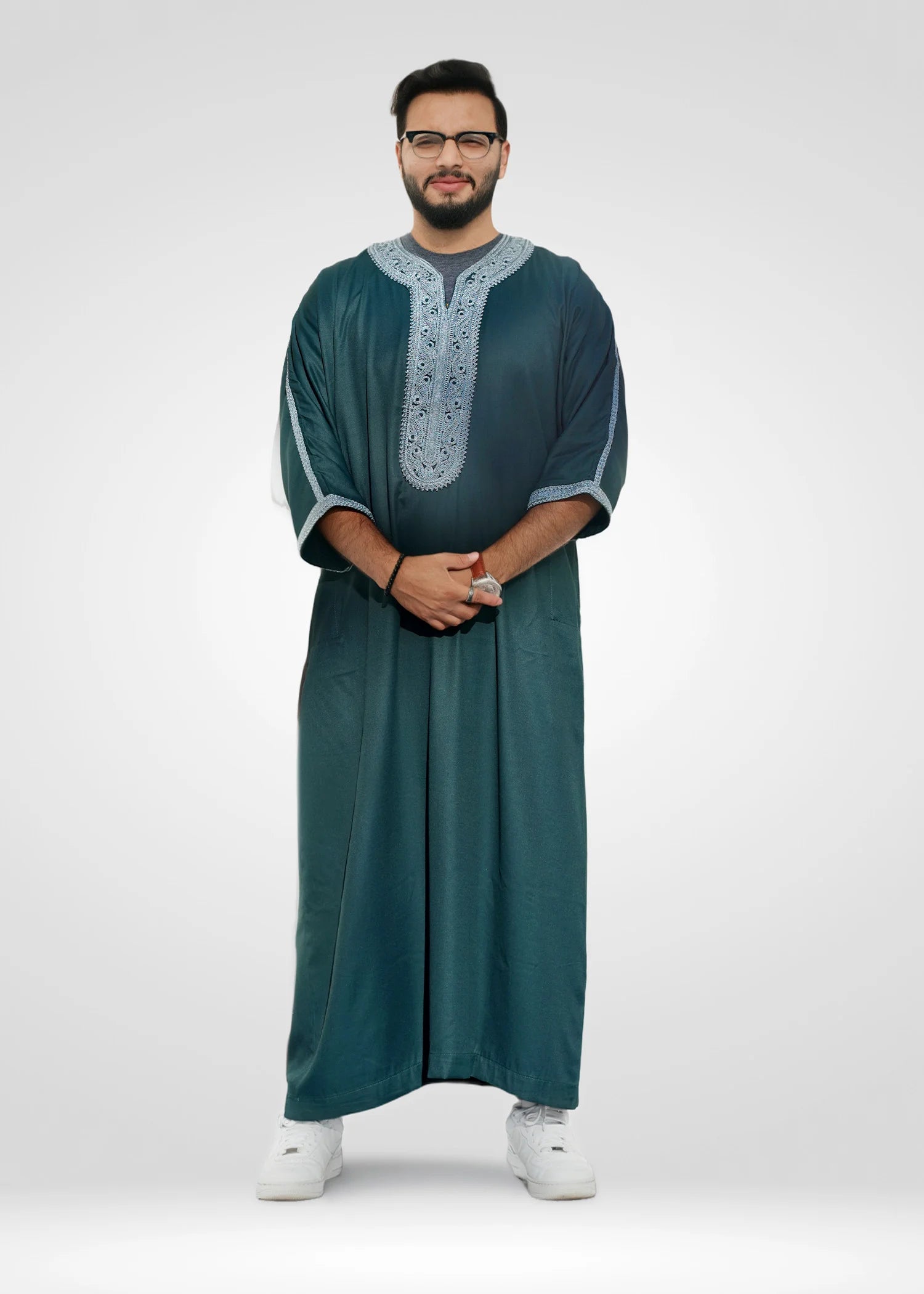 Side view of the classic Green Thobe, capturing keywords for matching father-son outfits and family Eid ensembles.