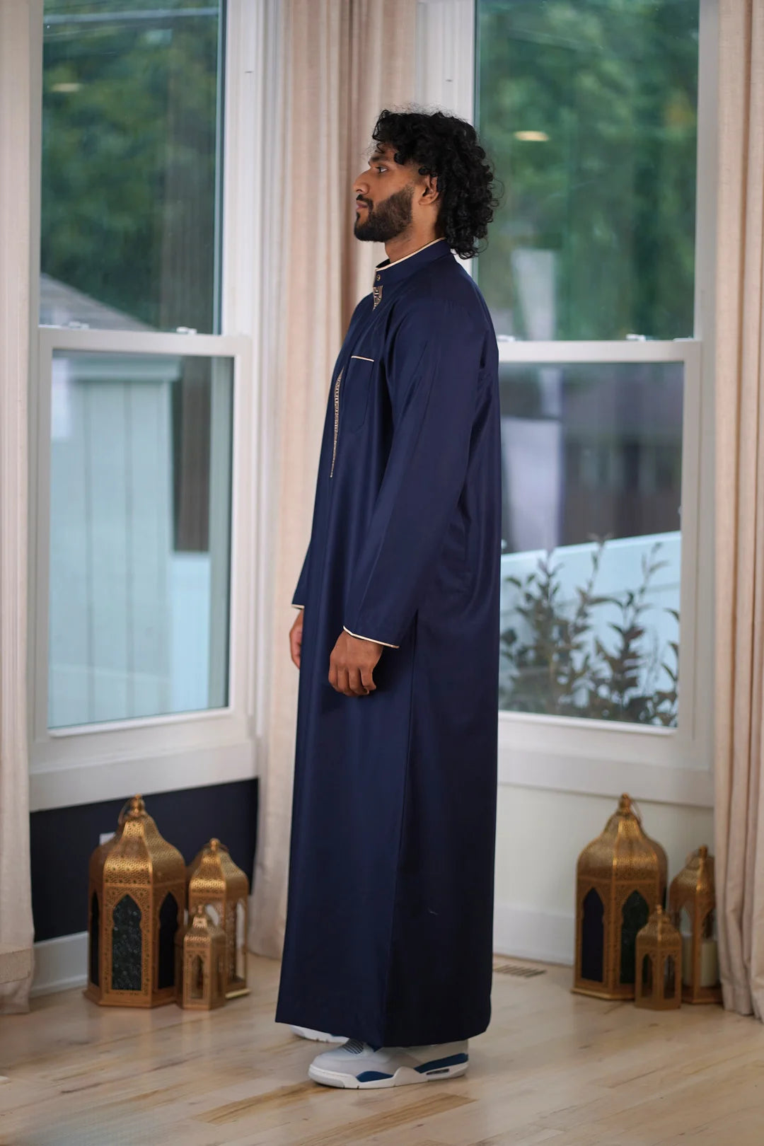 Back view of the Fancy Embroidered Thobe, emphasizing optimal fabric drape and fit for Texas wear during Formal Events.