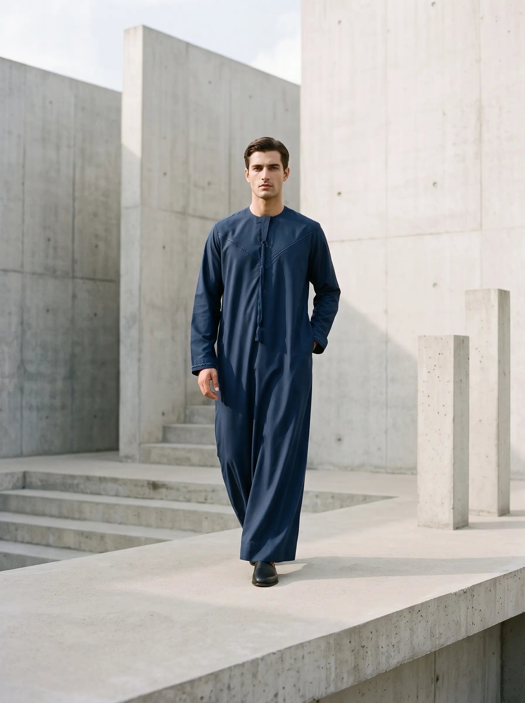 Navy kids Emirati thobe editorial view