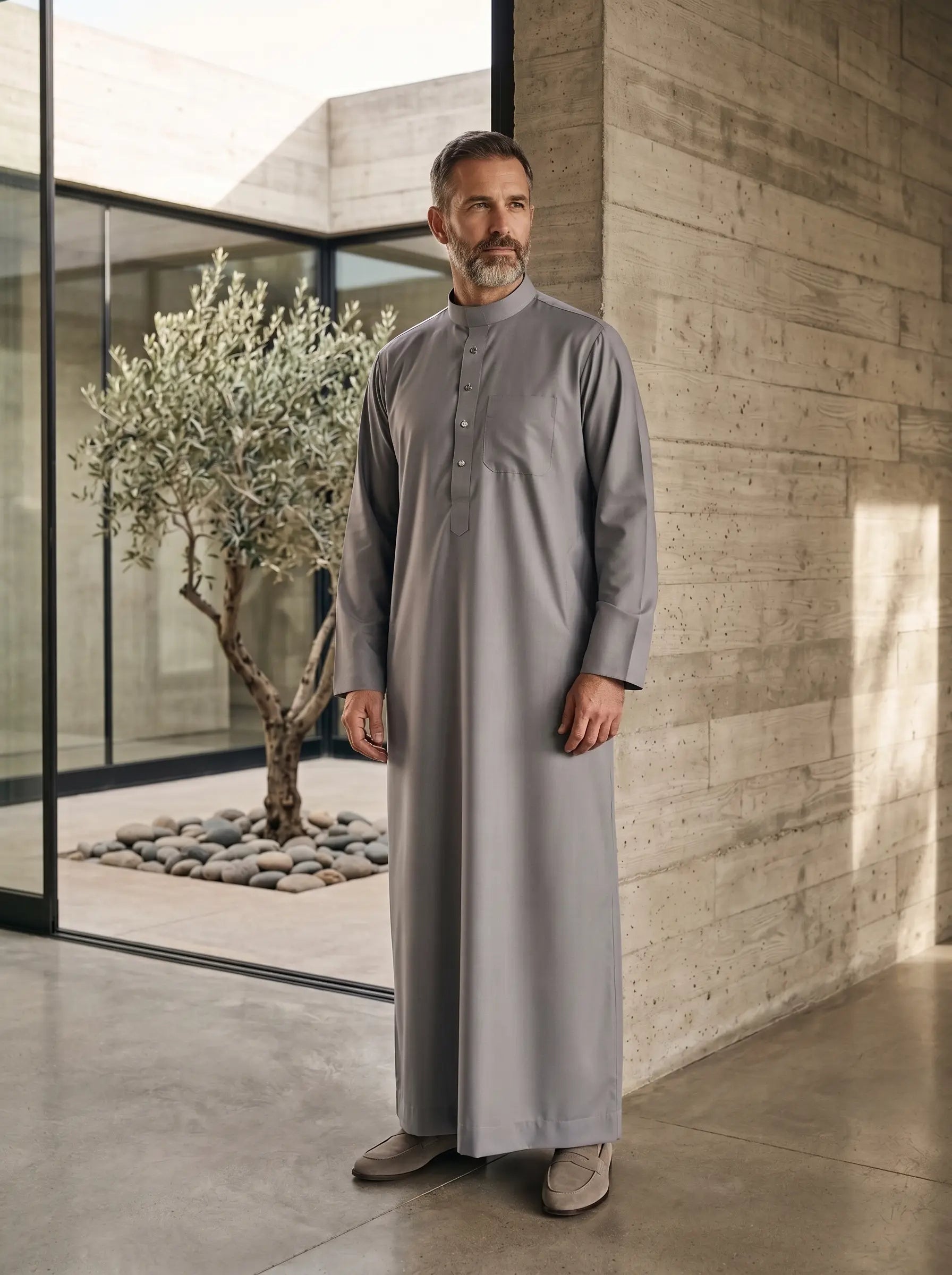 Premium Minimalist Light Grey Thobe