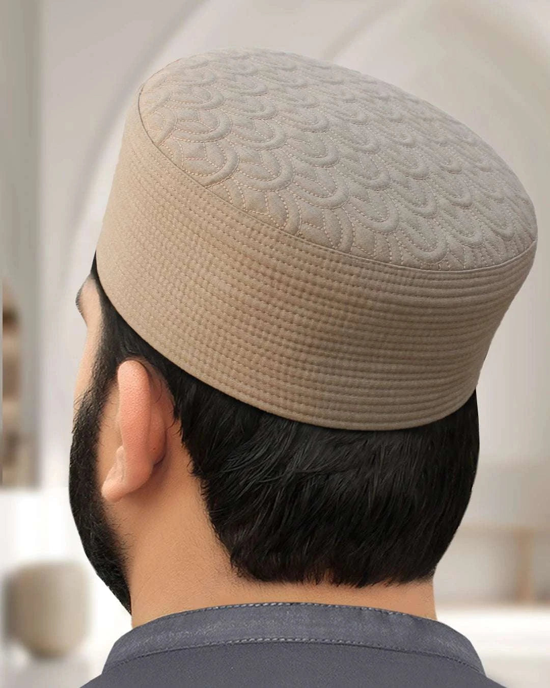 Rocky ridge embroidered kufi prayer cap for men, worn for salah and Eid