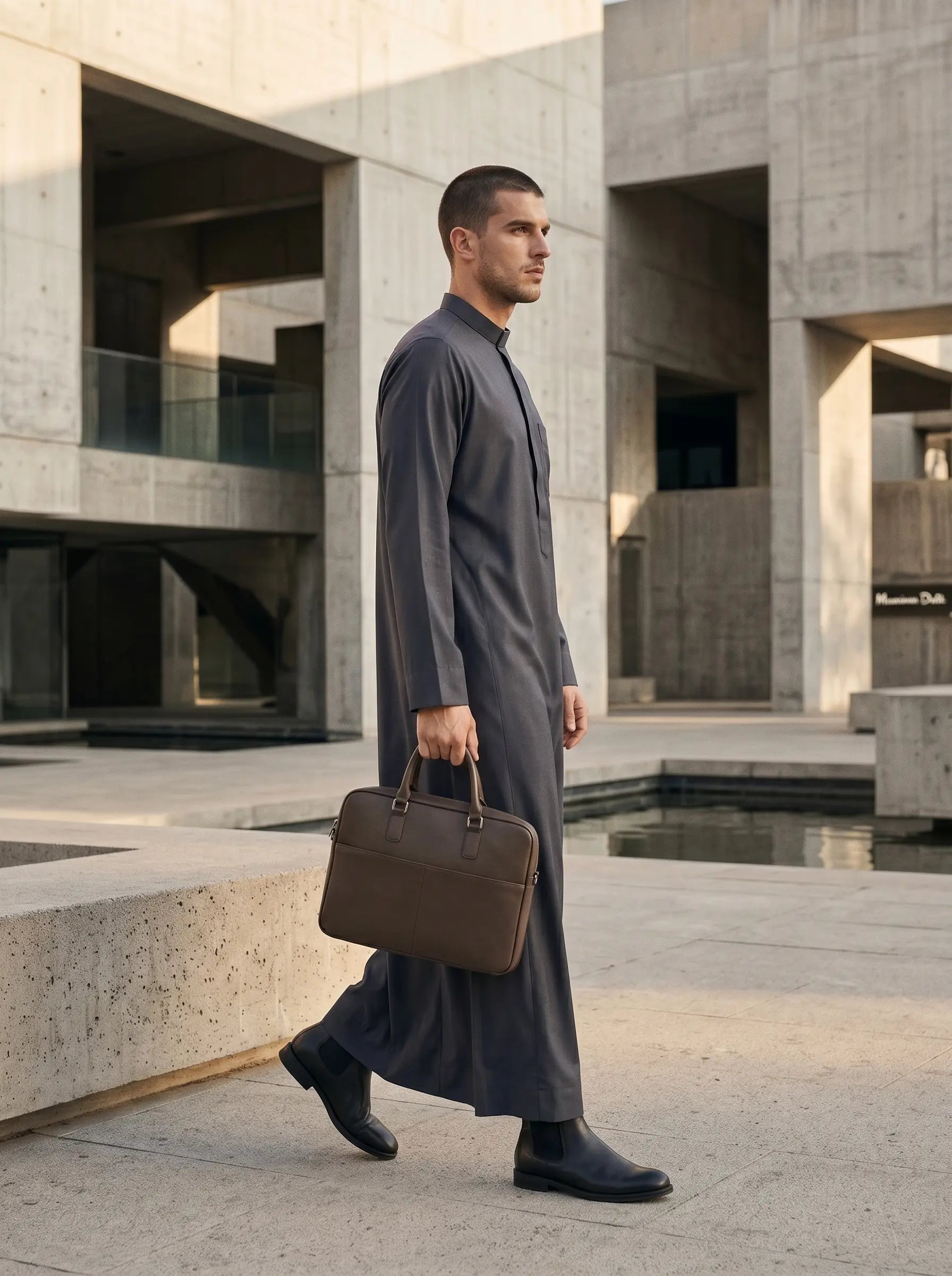 Premium Minimalist Charcoal Thobe with Hidden Placket