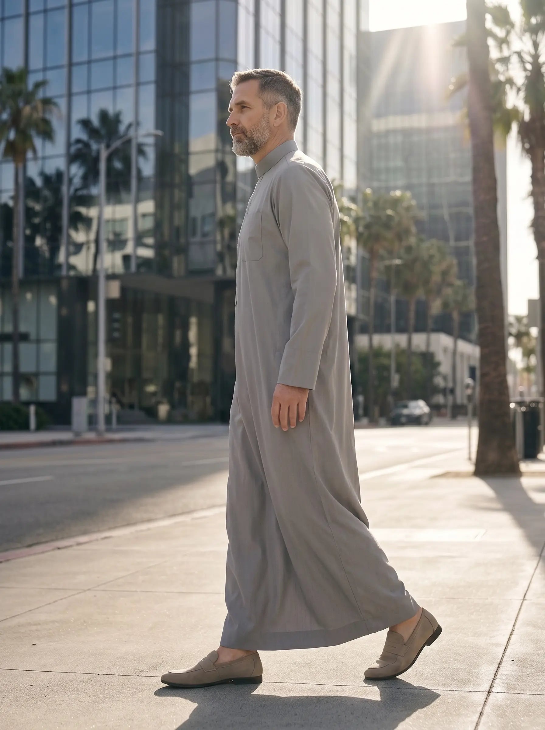 Premium Minimalist Light Grey Thobe with Hidden Placket