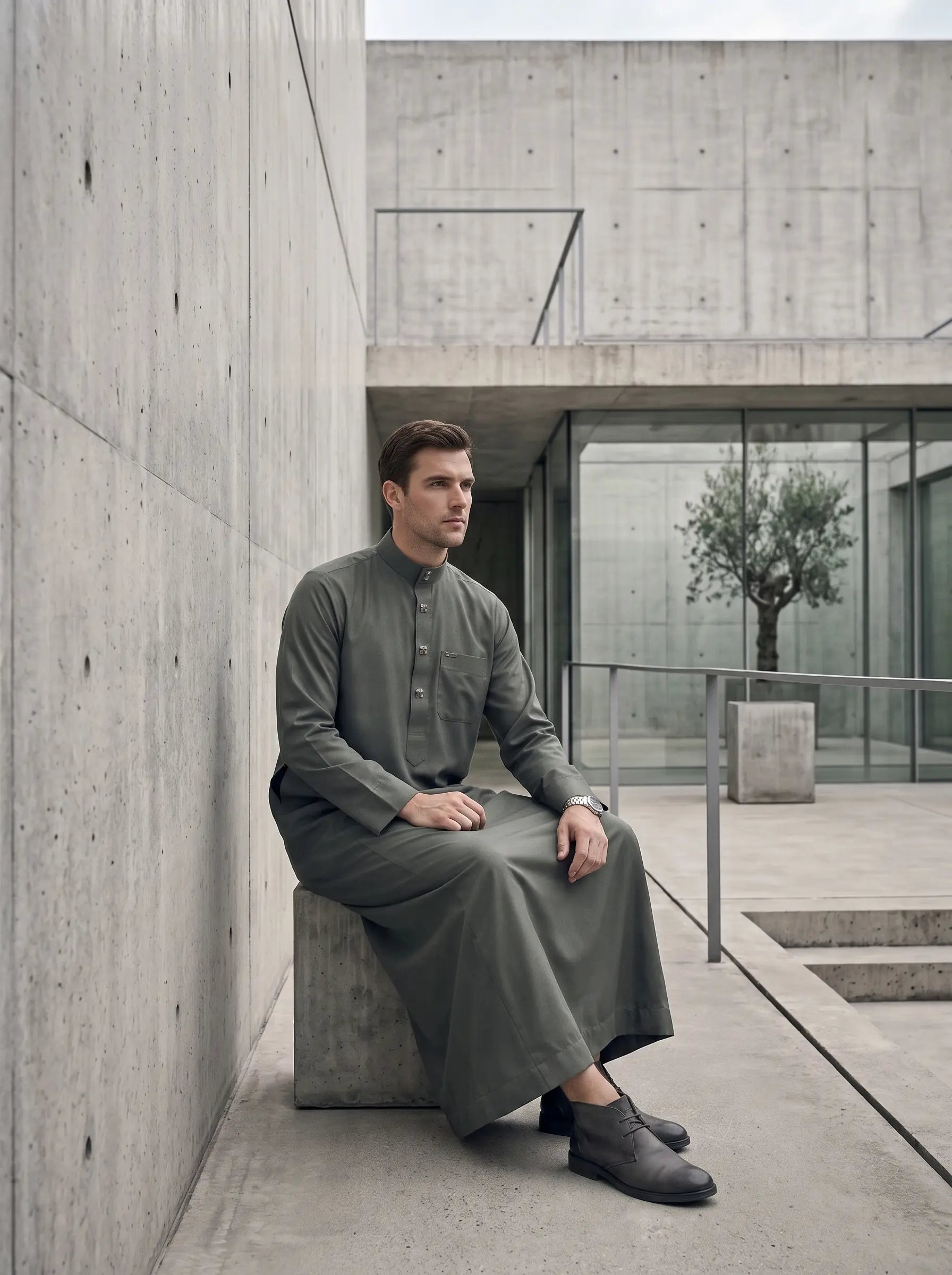 Premium Minimalist Slate Grey Thobe