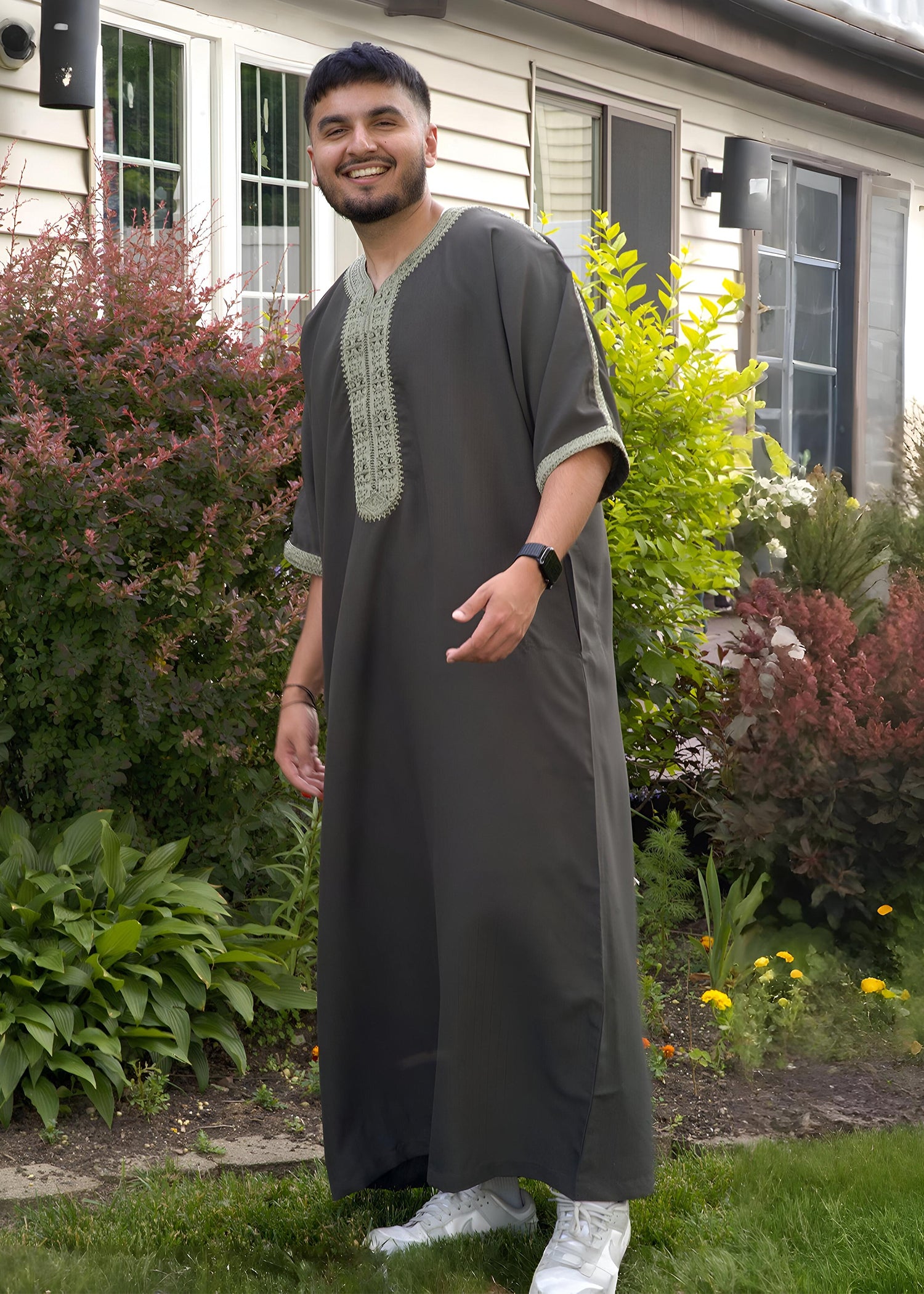 Mountain Olive Moroccan Thobe | Luxurious Embroidered Kaftan