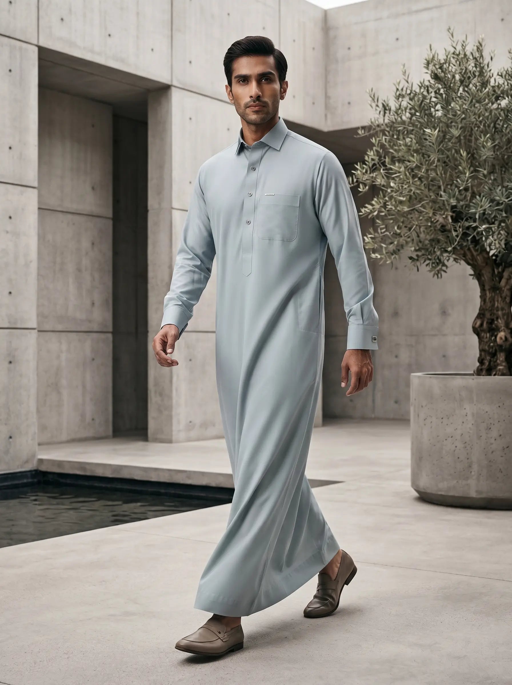 Premium Executive Ice Blue Thobe with Shirt Collar