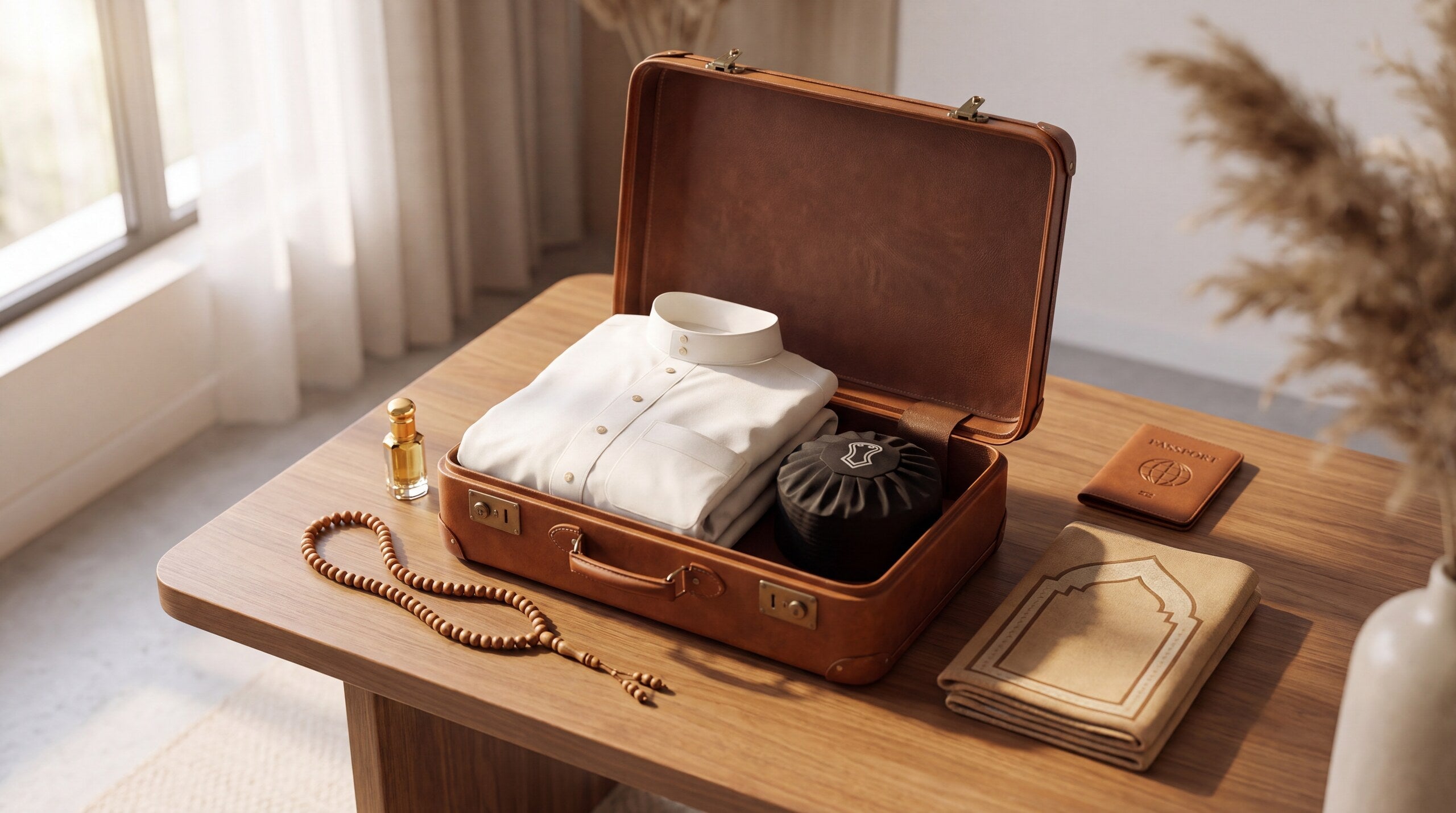 Suitcase packed for Umrah travel