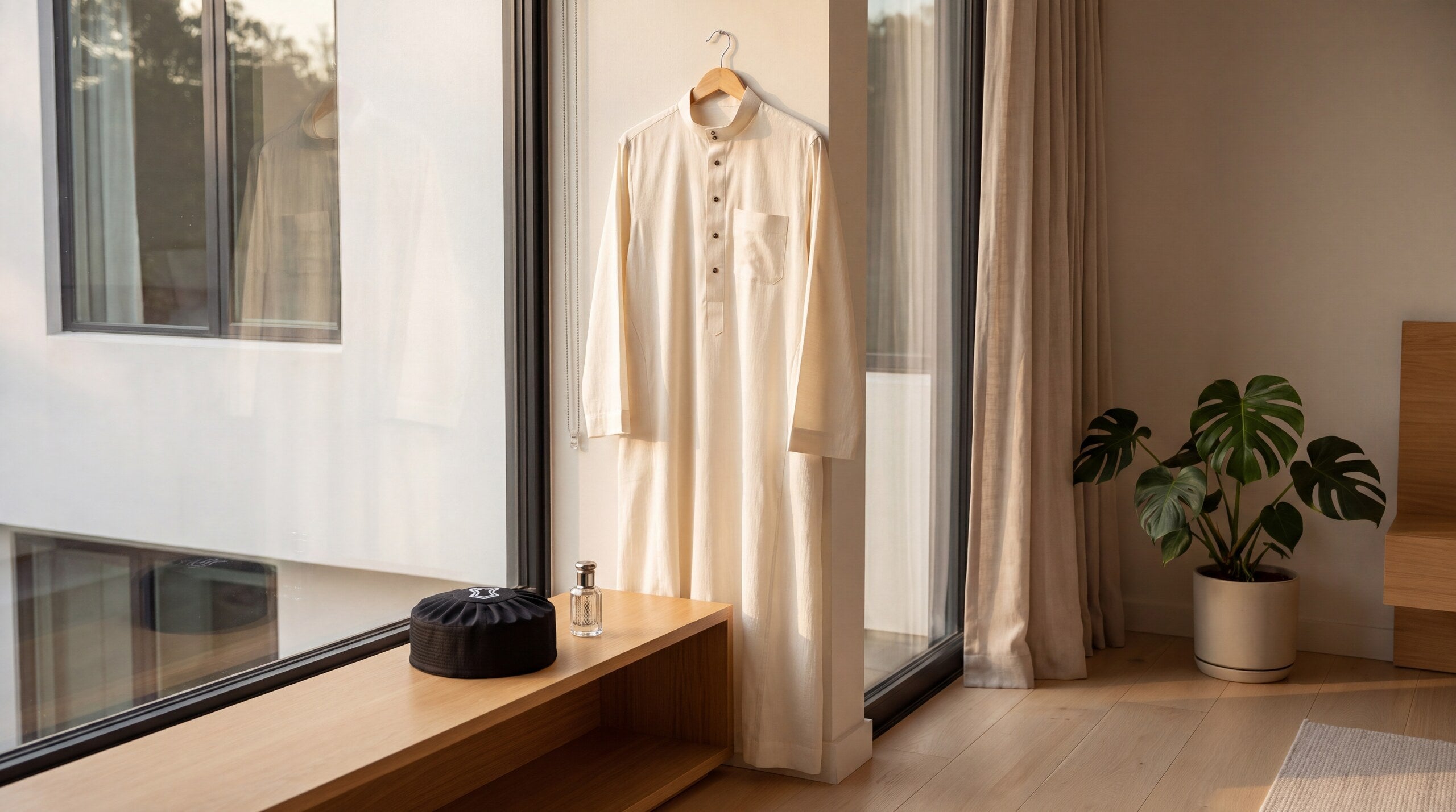 Thobe and kufi on display, Islamic clothing glossary
