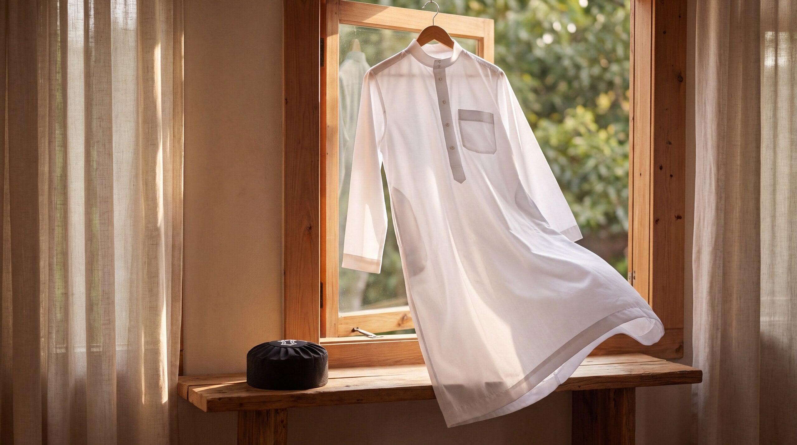 Thobe hanging by an open window